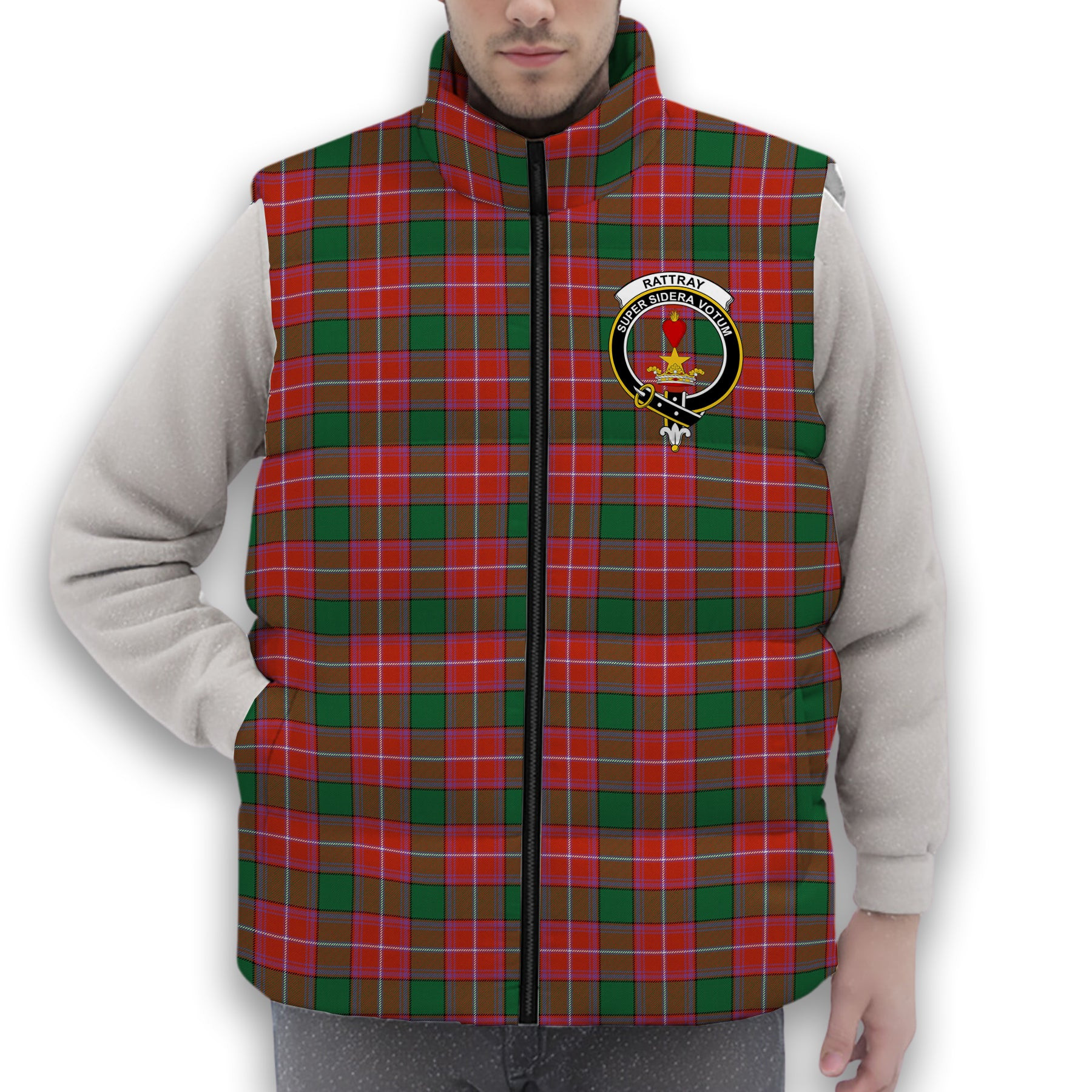 ScotsTee Shop Scottish Rattray Ancient Crest Tartan Puffer Vest Winter White Duck Down Vest Sleeveless