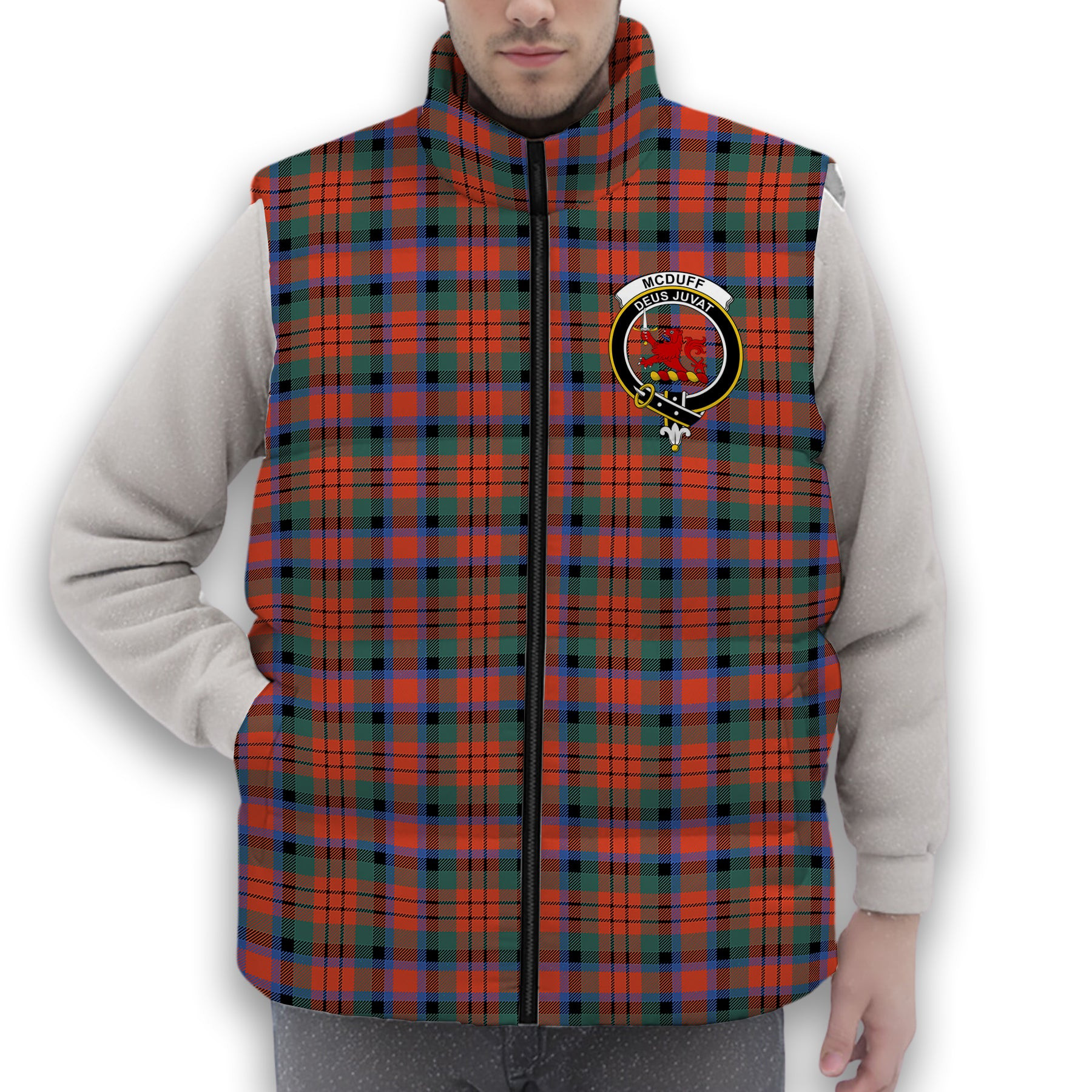 ScotsTee Shop Scottish McDuff Ancient Crest Tartan Puffer Vest Winter White Duck Down Vest Sleeveless