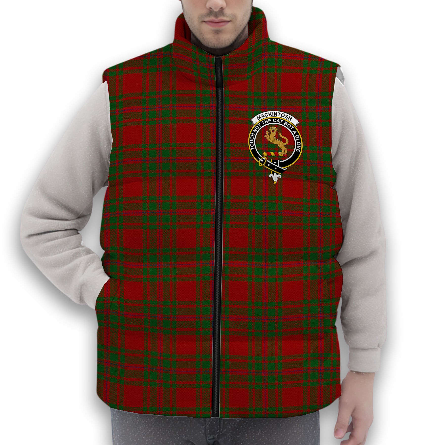 ScotsTee Shop Scottish MacKintosh Red Crest Tartan Puffer Vest Winter White Duck Down Vest Sleeveless