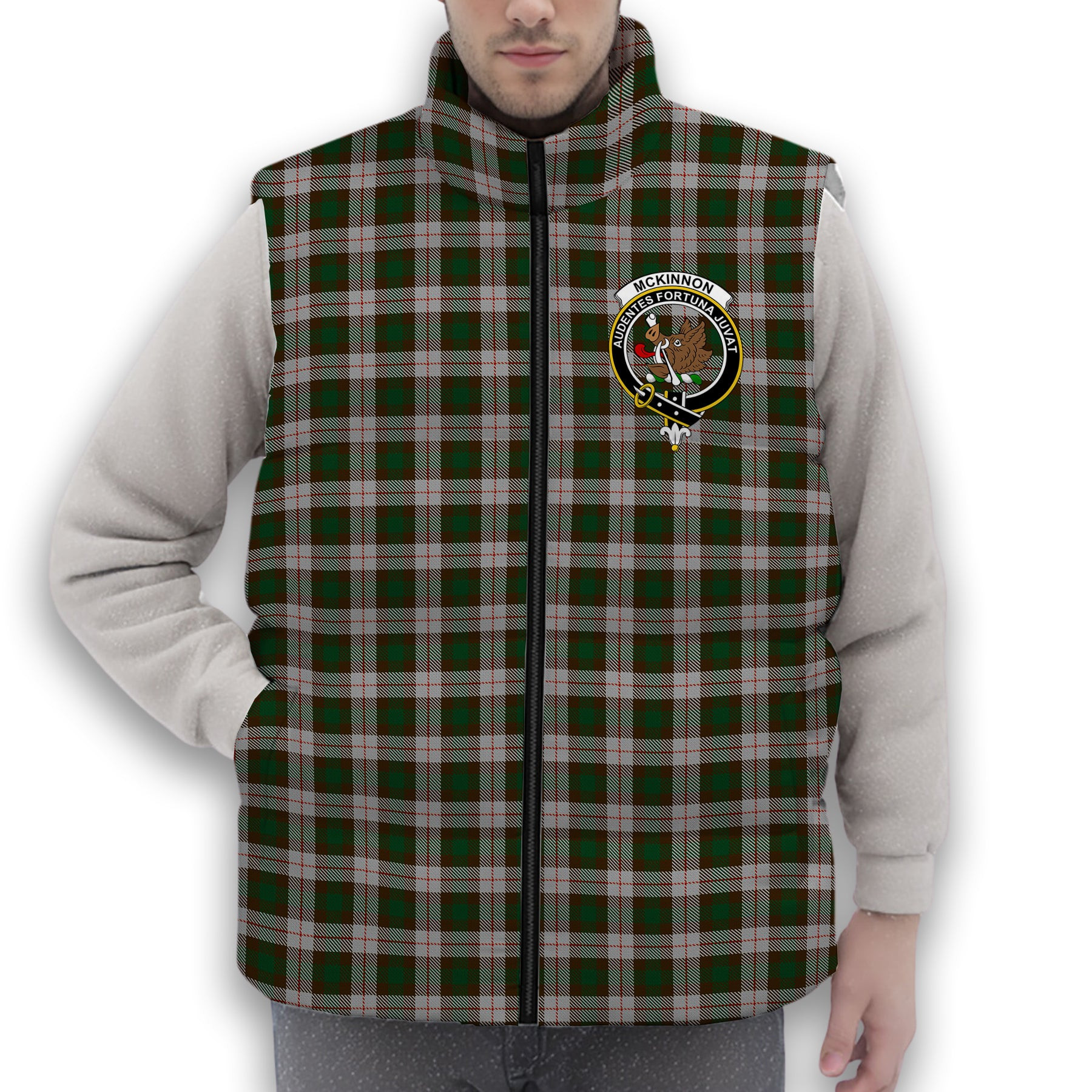 ScotsTee Shop Scottish McKinnon Dress Crest Tartan Puffer Vest Winter White Duck Down Vest Sleeveless