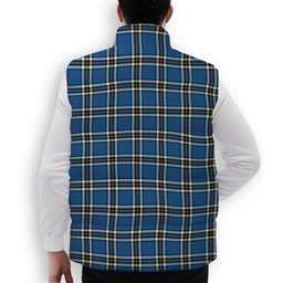 ScotsTee Shop Scottish Thompson Society Dress Blue Modern Crest Tartan Puffer Vest Winter White Duck Down Vest Sleeveless