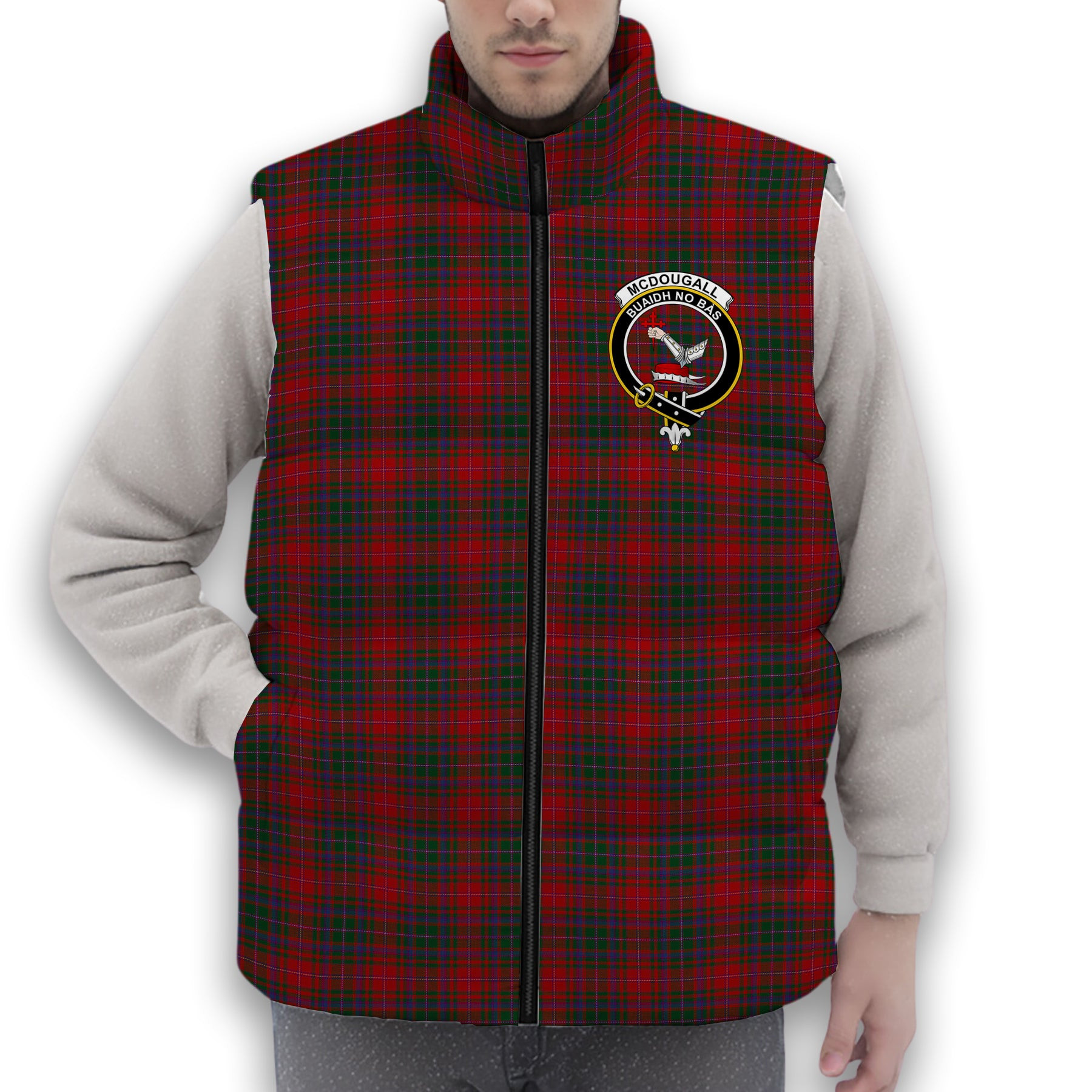 ScotsTee Shop Scottish McDougall Crest Tartan Puffer Vest Winter White Duck Down Vest Sleeveless