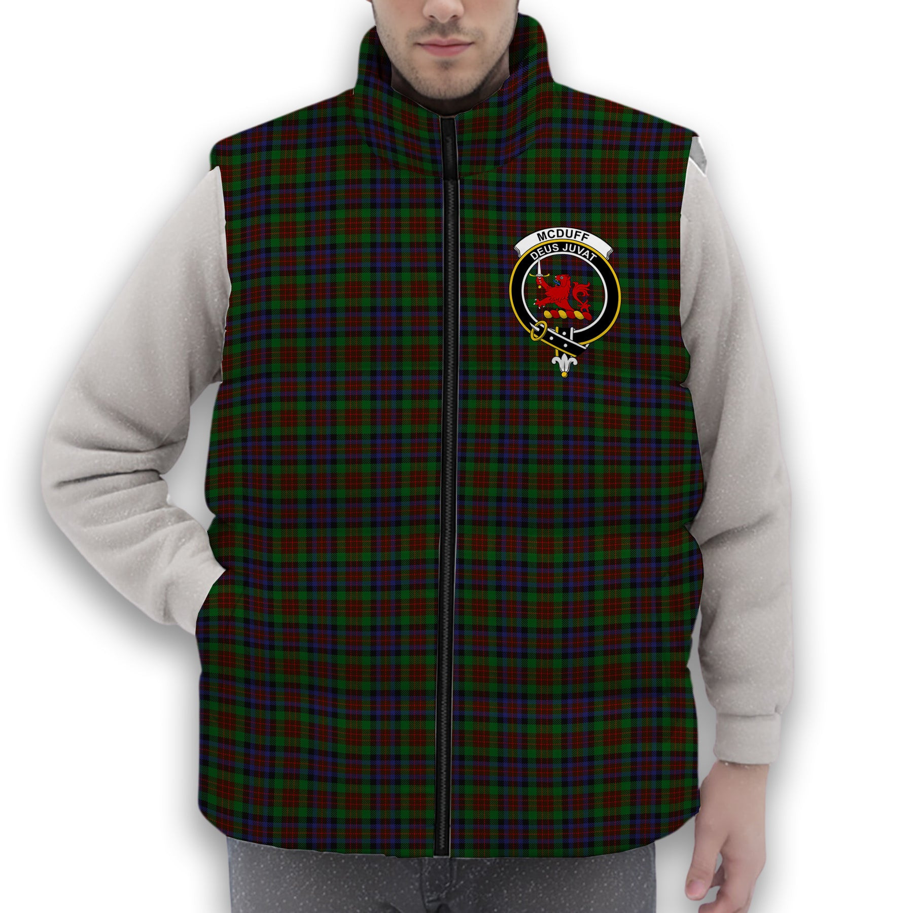 ScotsTee Shop Scottish McDuff Hunting Crest Tartan Puffer Vest Winter White Duck Down Vest Sleeveless