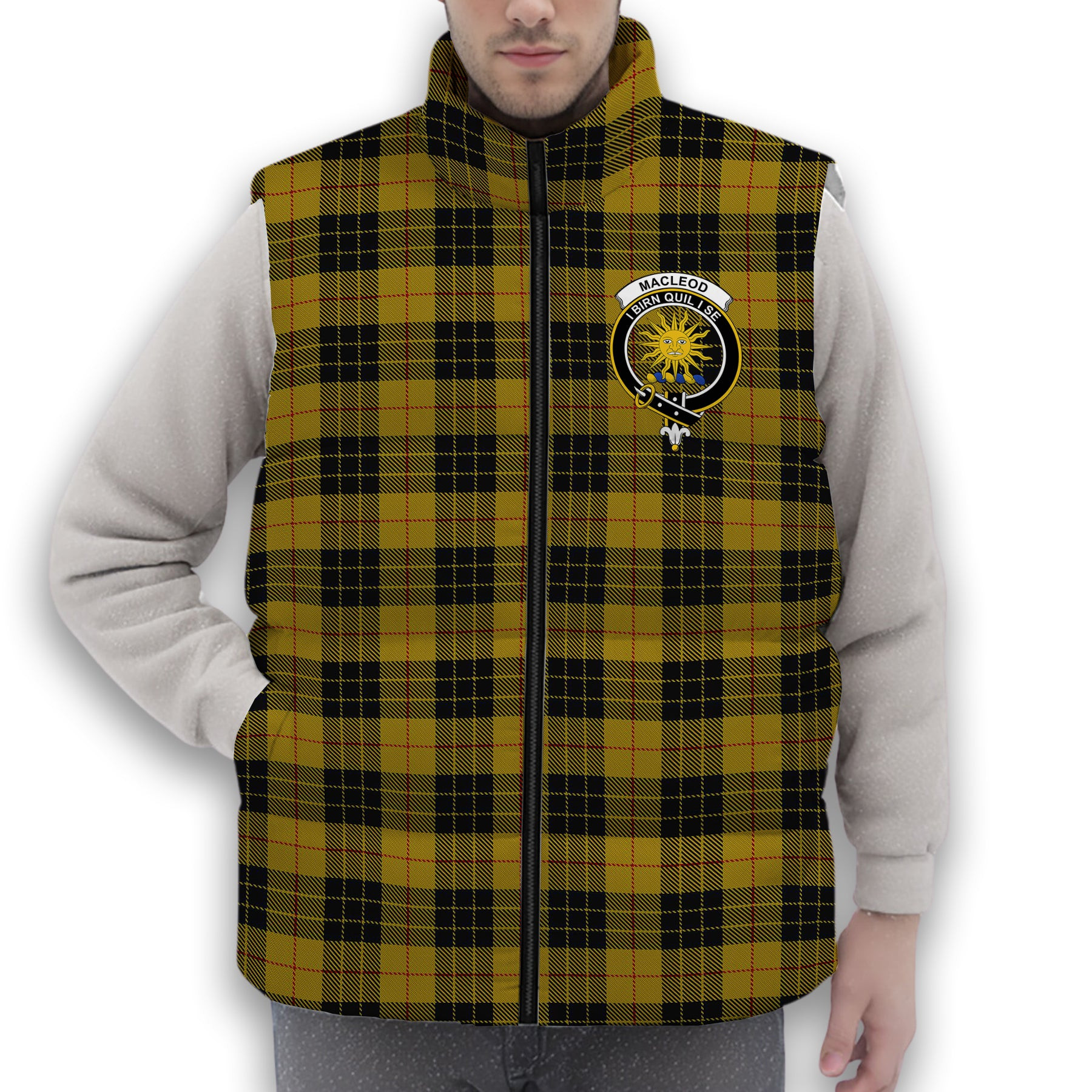 ScotsTee Shop Scottish MacLeod of Lewis Ancient Crest Tartan Puffer Vest Winter White Duck Down Vest Sleeveless