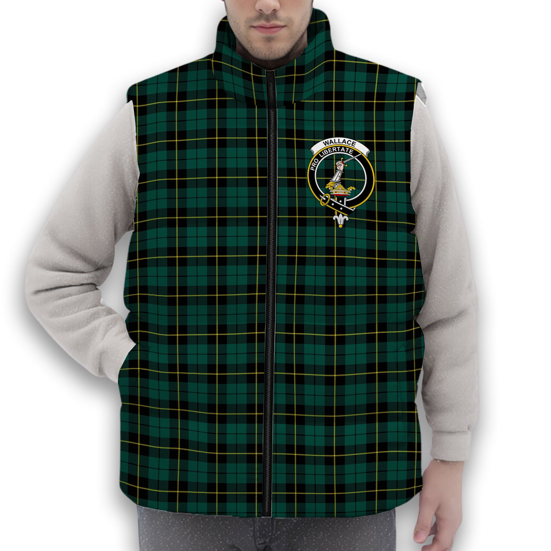 ScotsTee Shop Scottish Wallace Hunting Modern Crest Tartan Puffer Vest Winter White Duck Down Vest Sleeveless