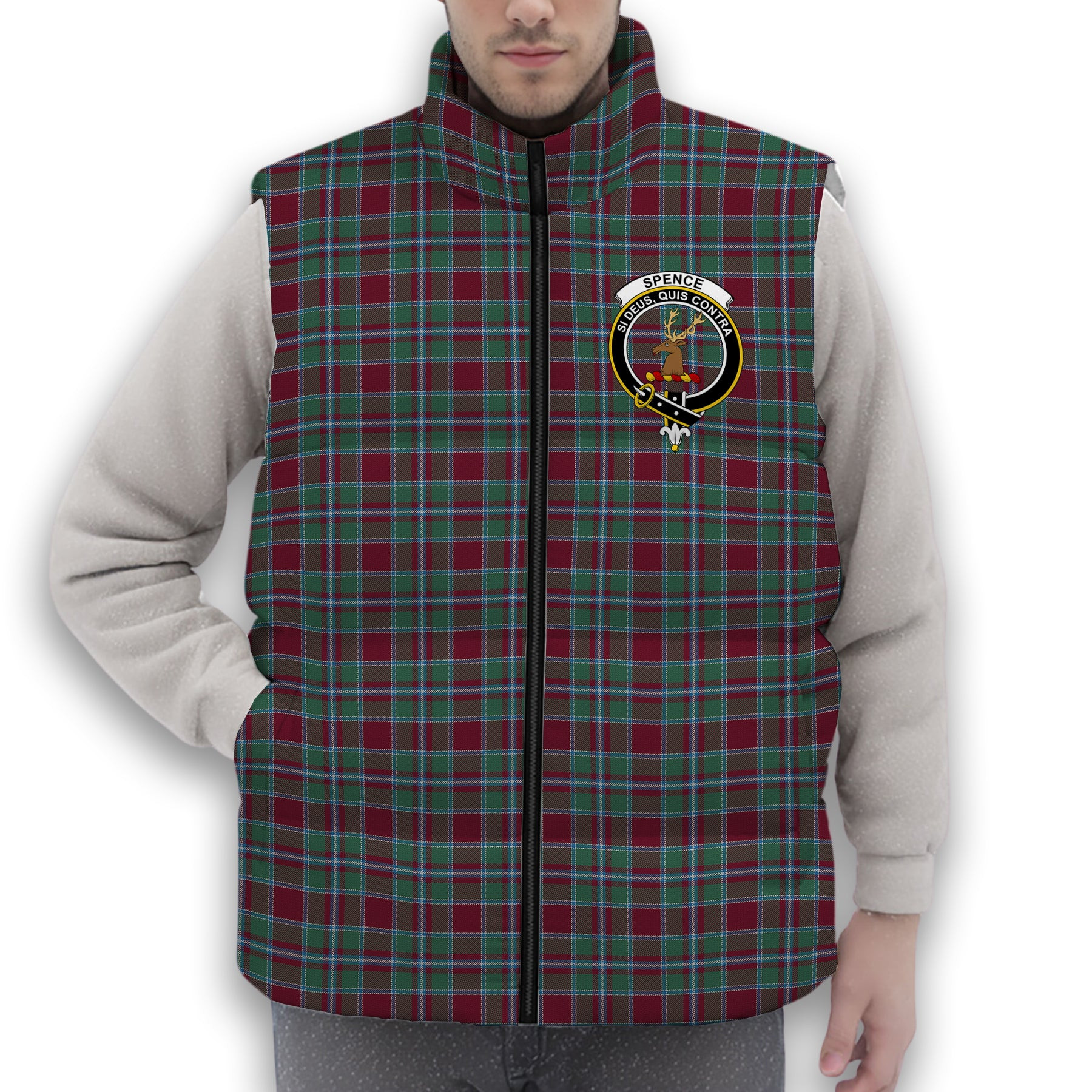 ScotsTee Shop Scottish Spence Crest Tartan Puffer Vest Winter White Duck Down Vest Sleeveless
