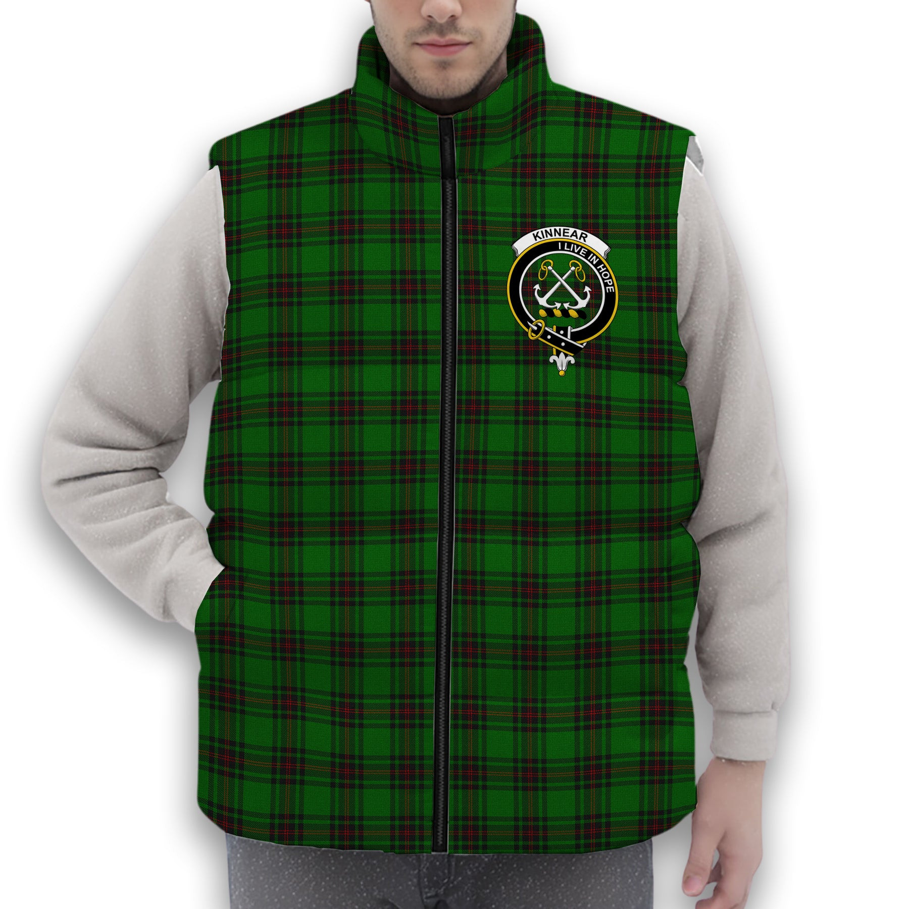 ScotsTee Shop Scottish Kinnear Crest Tartan Puffer Vest Winter White Duck Down Vest Sleeveless