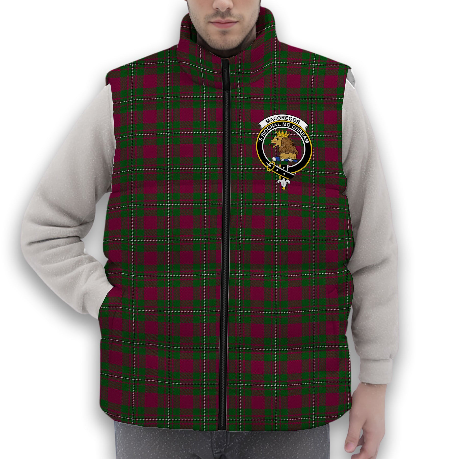 ScotsTee Shop Scottish MacGregor of Cardney Crest Tartan Puffer Vest Winter White Duck Down Vest Sleeveless