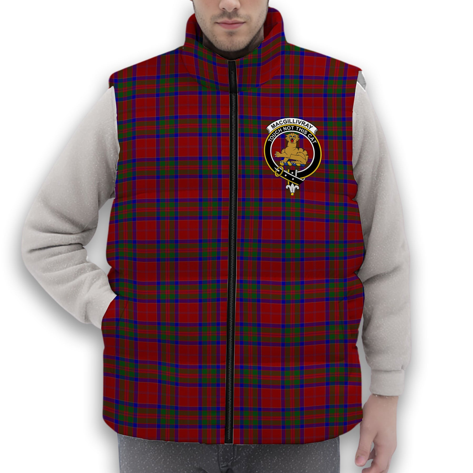 ScotsTee Shop Scottish MacGillivray Crest Tartan Puffer Vest Winter White Duck Down Vest Sleeveless