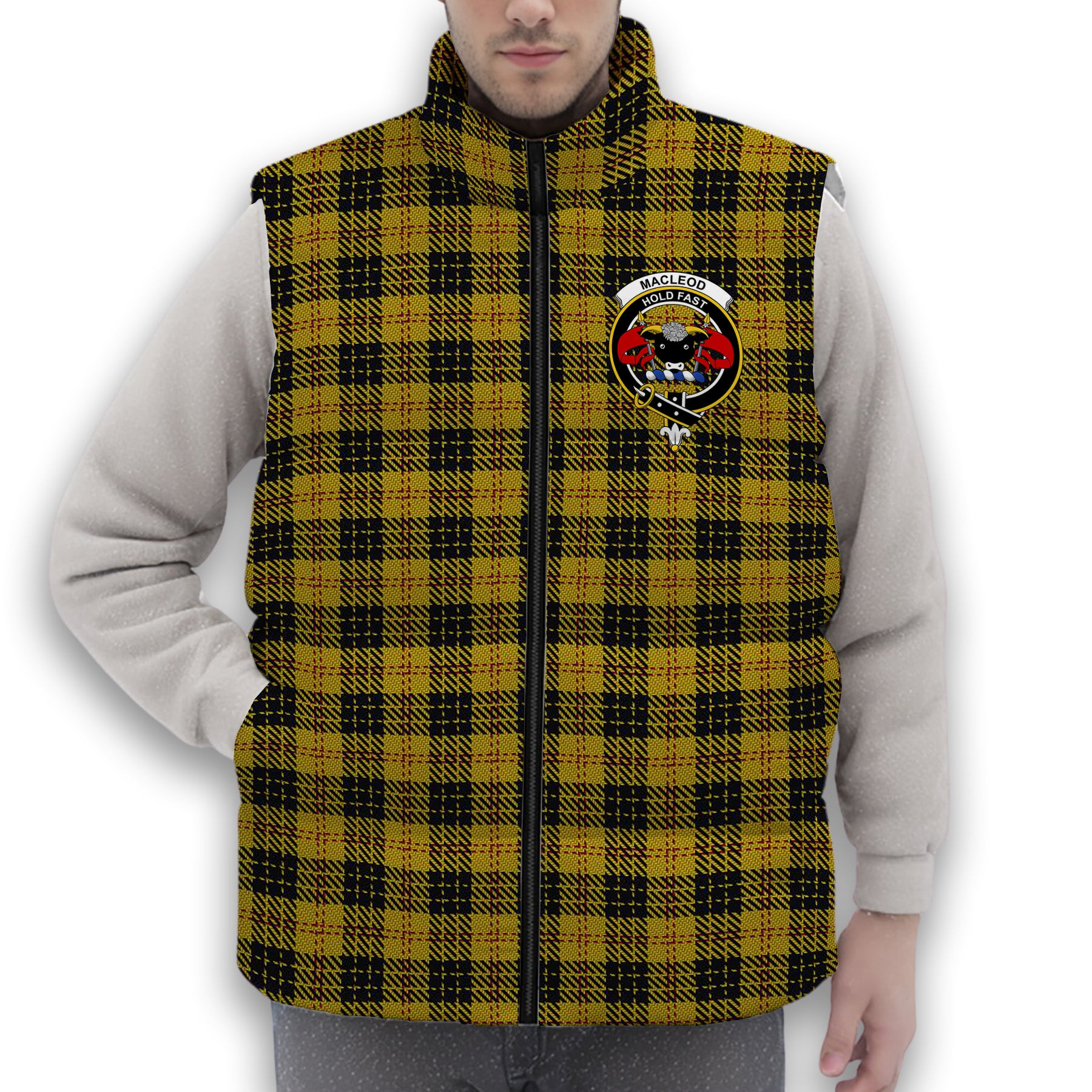 ScotsTee Shop Scottish MacLeod 1831 Crest Tartan Puffer Vest Winter White Duck Down Vest Sleeveless