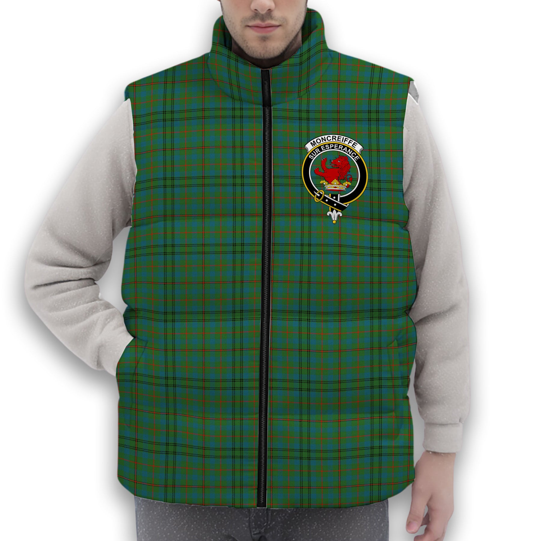 ScotsTee Shop Scottish Moncreiffe of Atholl Ancient Crest Tartan Puffer Vest Winter White Duck Down Vest Sleeveless