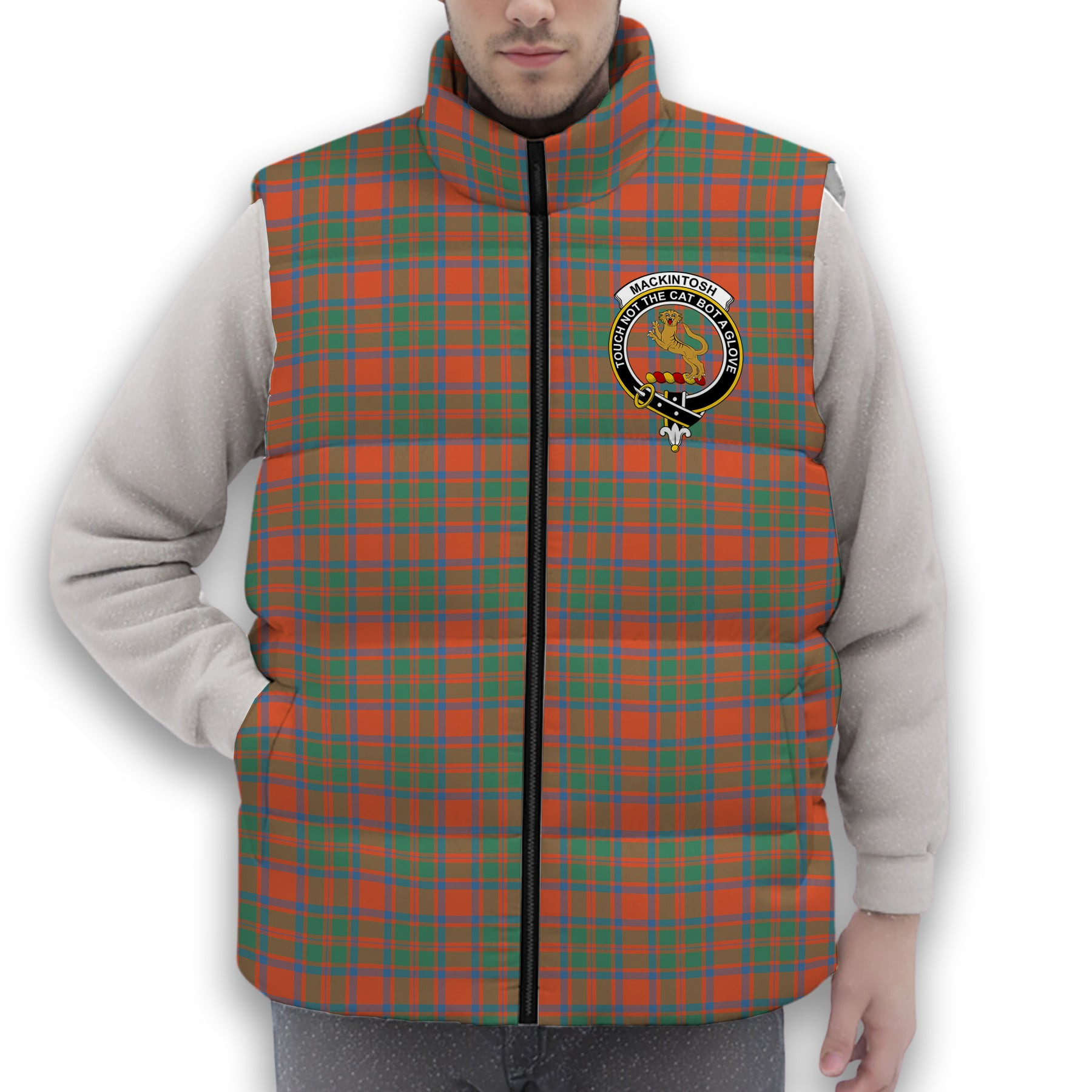 ScotsTee Shop Scottish MacKintosh Ancient Crest Tartan Puffer Vest Winter White Duck Down Vest Sleeveless