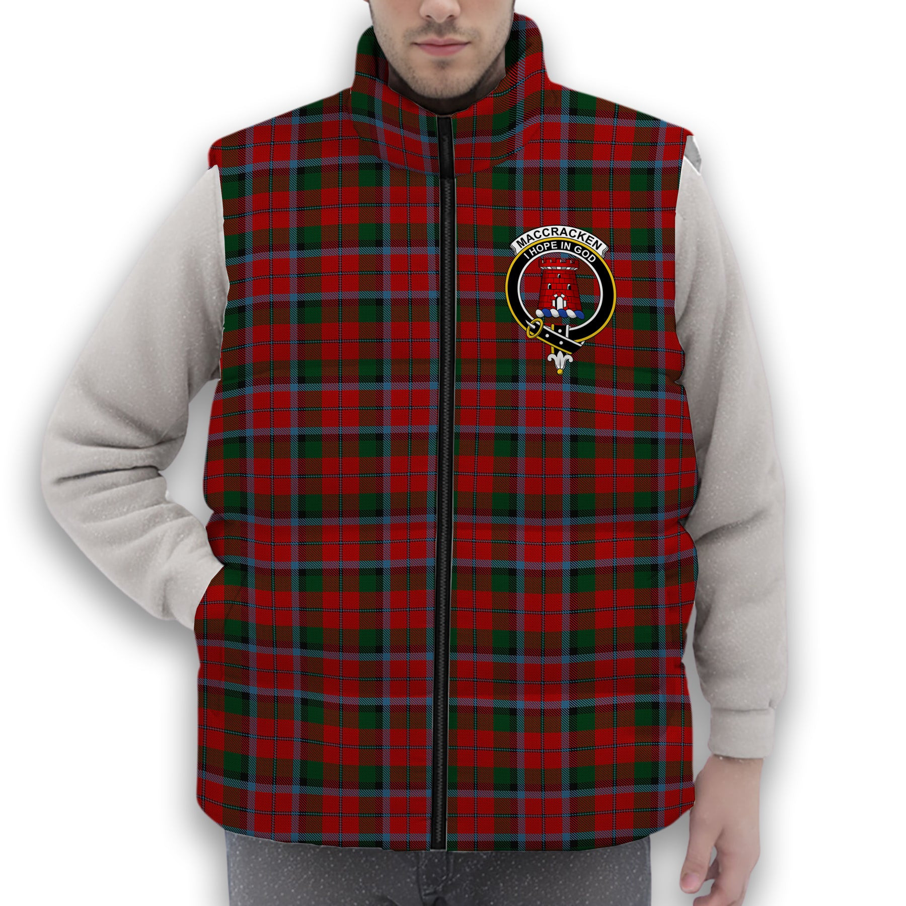 ScotsTee Shop Scottish MacCracken Crest Tartan Puffer Vest Winter White Duck Down Vest Sleeveless