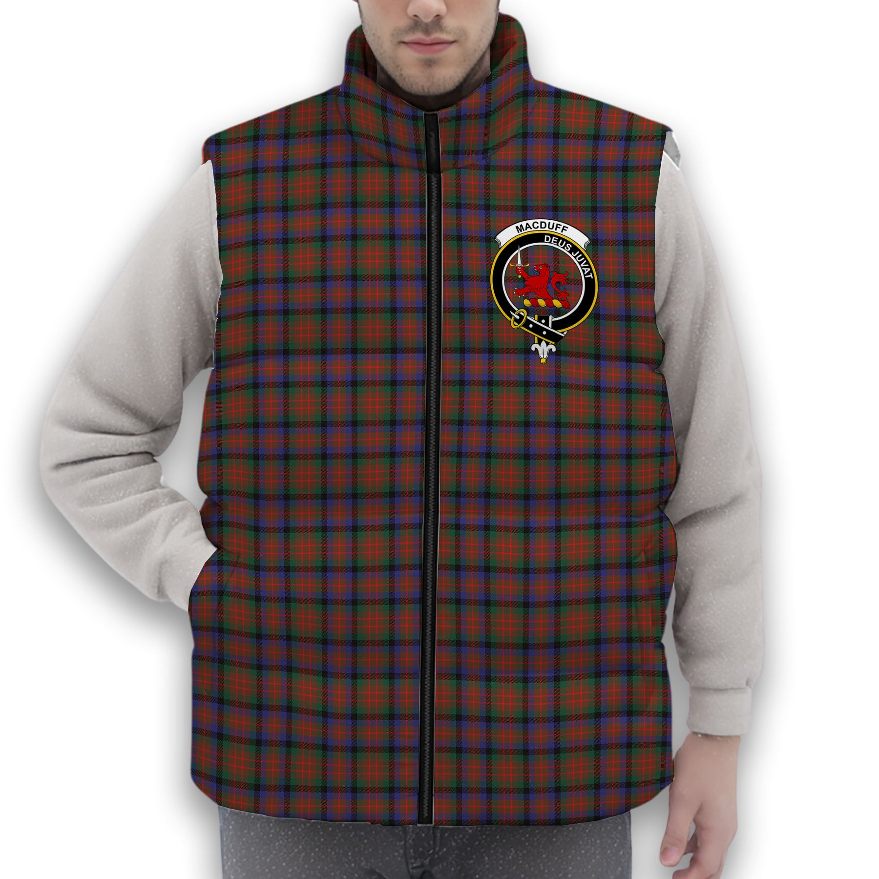 ScotsTee Shop Scottish MacDuff Hunting Modern SC Crest Tartan Puffer Vest Winter White Duck Down Vest Sleeveless
