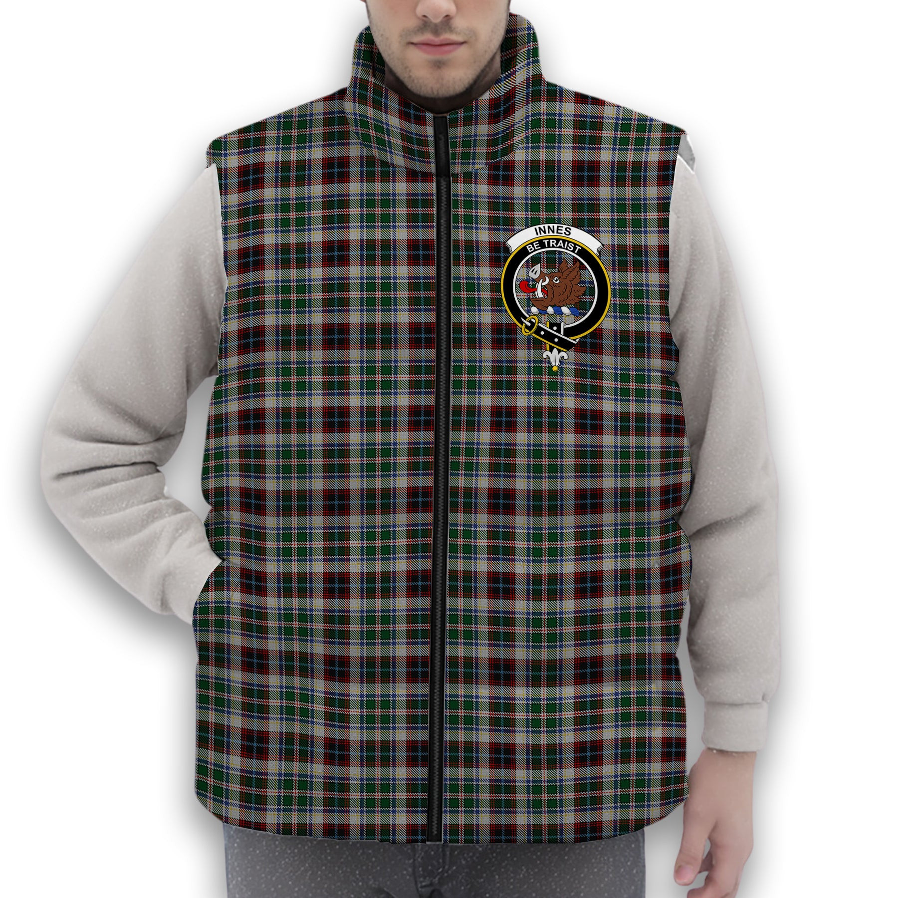 ScotsTee Shop Scottish Innes Dress Crest Tartan Puffer Vest Winter White Duck Down Vest Sleeveless