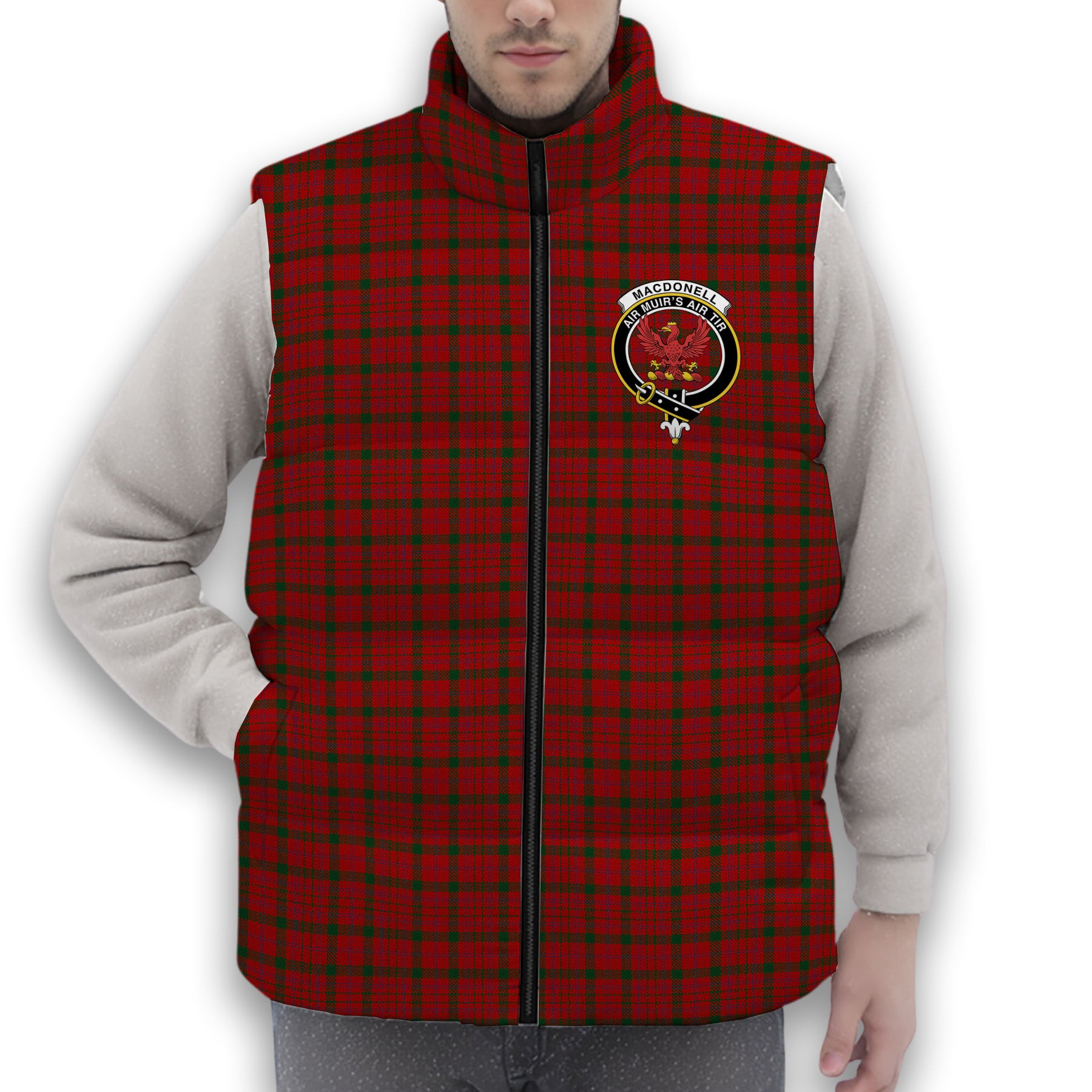 ScotsTee Shop Scottish MacDonell of Keppoch 2 Crest Tartan Puffer Vest Winter White Duck Down Vest Sleeveless