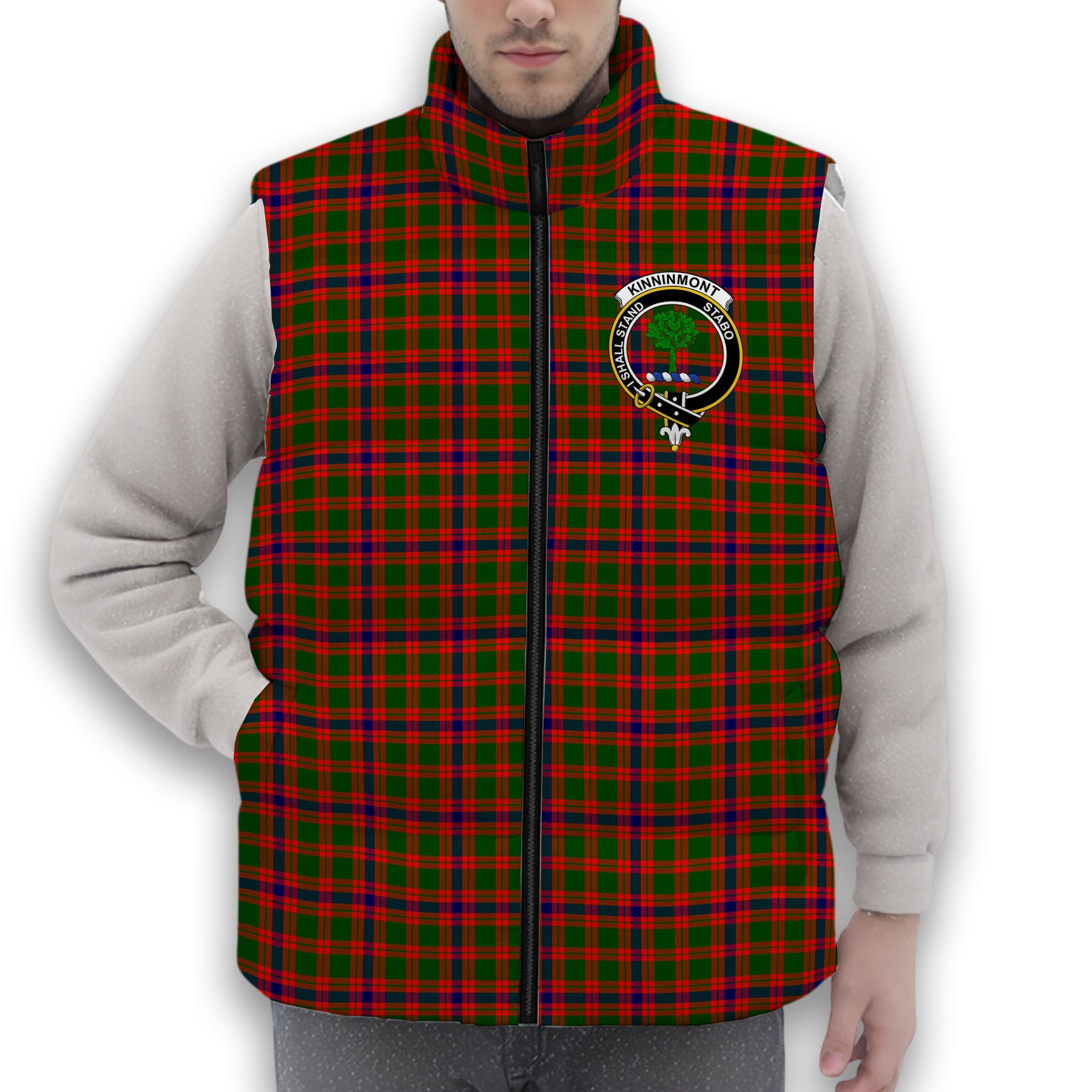 ScotsTee Shop Scottish Kinninmont Crest Tartan Puffer Vest Winter White Duck Down Vest Sleeveless