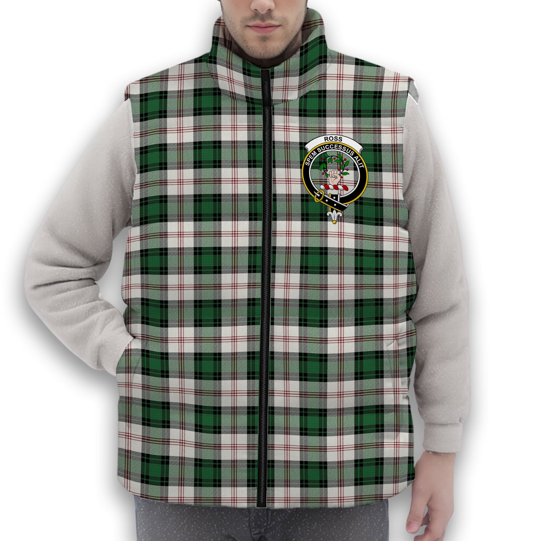 ScotsTee Shop Scottish Ross Arisaid Ancient Crest Tartan Puffer Vest Winter White Duck Down Vest Sleeveless