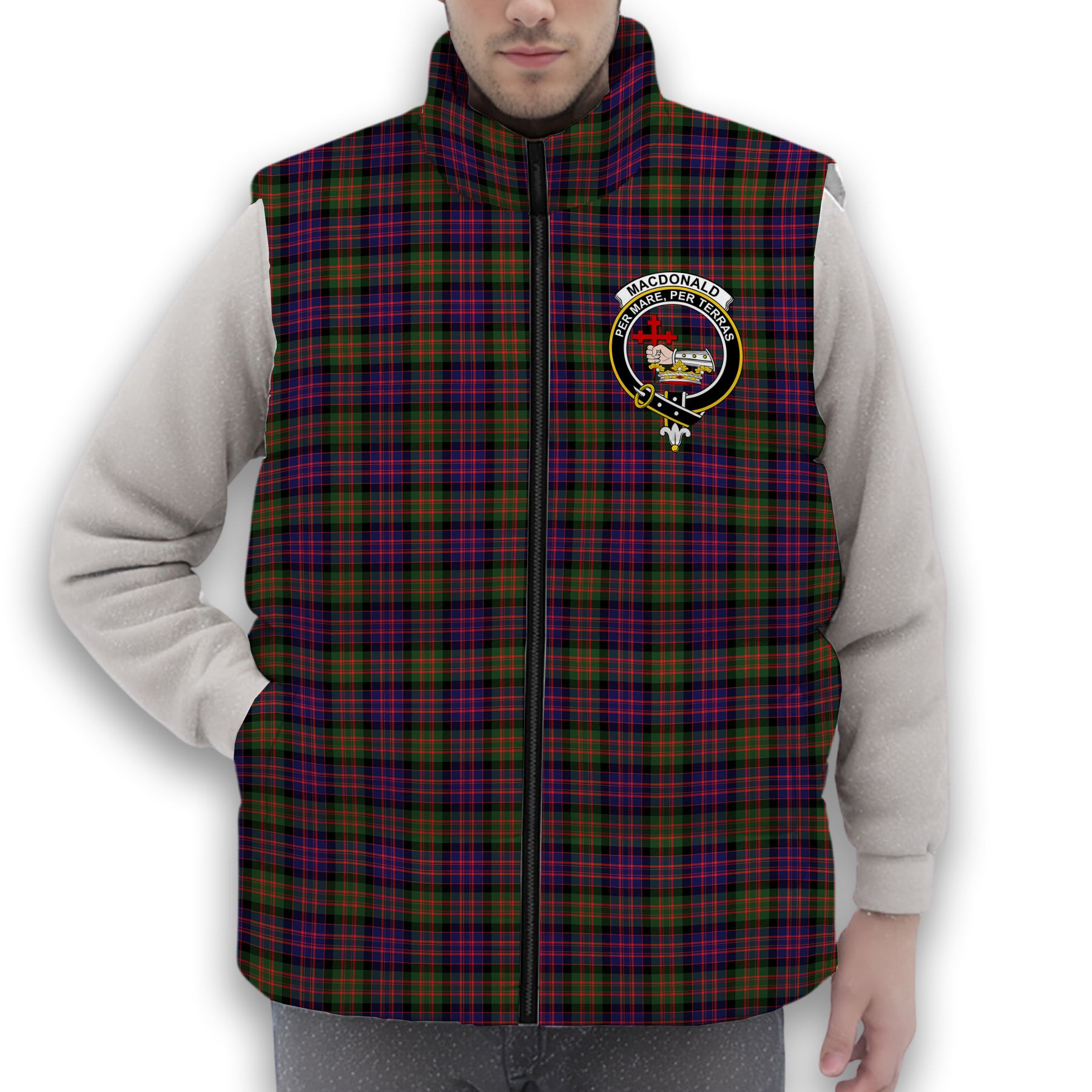 ScotsTee Shop Scottish MacDonald Modern Crest Tartan Puffer Vest Winter White Duck Down Vest Sleeveless