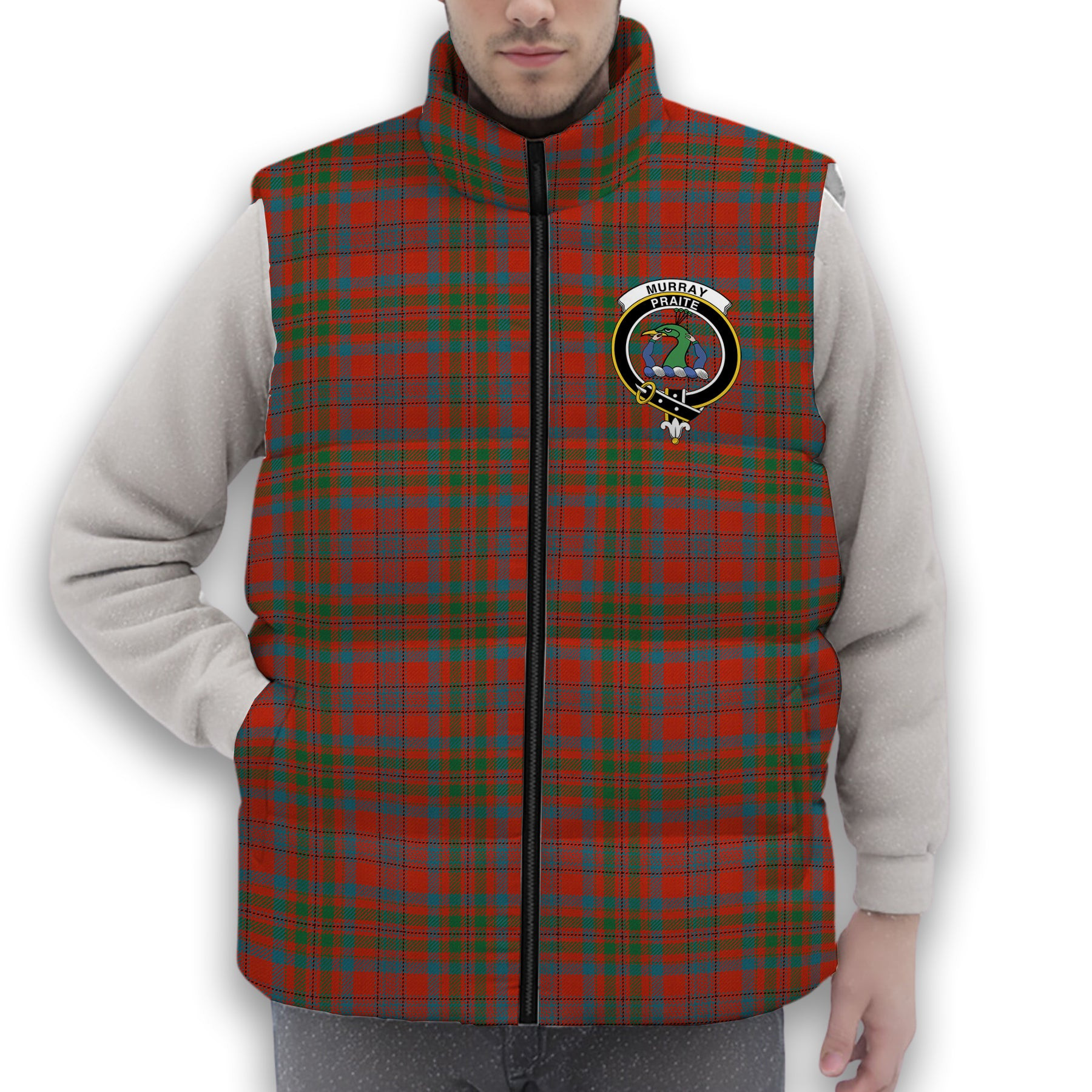 ScotsTee Shop Scottish Murray of Tullibardine Ancient Crest Tartan Puffer Vest Winter White Duck Down Vest Sleeveless