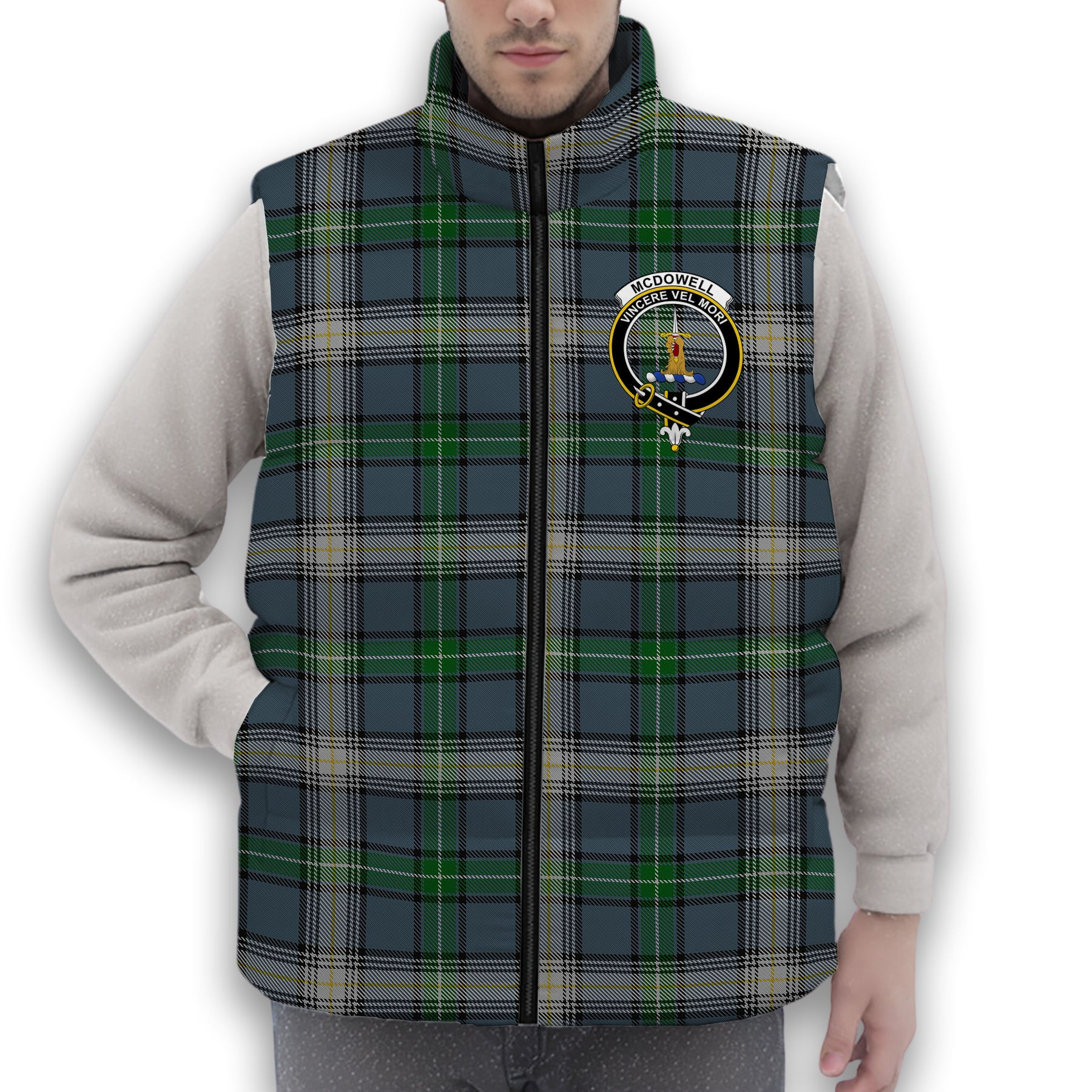 ScotsTee Shop Scottish McDowell Crest Tartan Puffer Vest Winter White Duck Down Vest Sleeveless