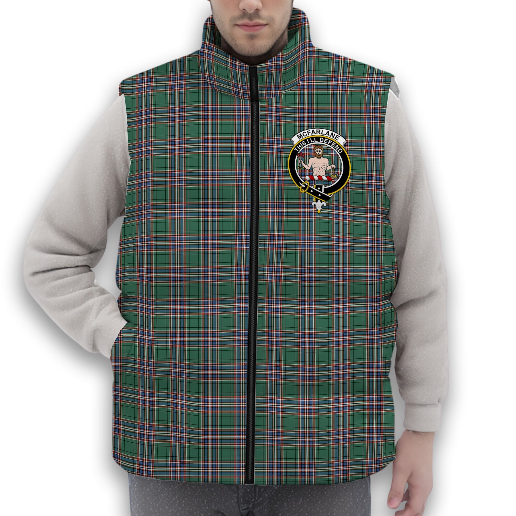 ScotsTee Shop Scottish McFarlane Hunting Ancient Crest Tartan Puffer Vest Winter White Duck Down Vest Sleeveless