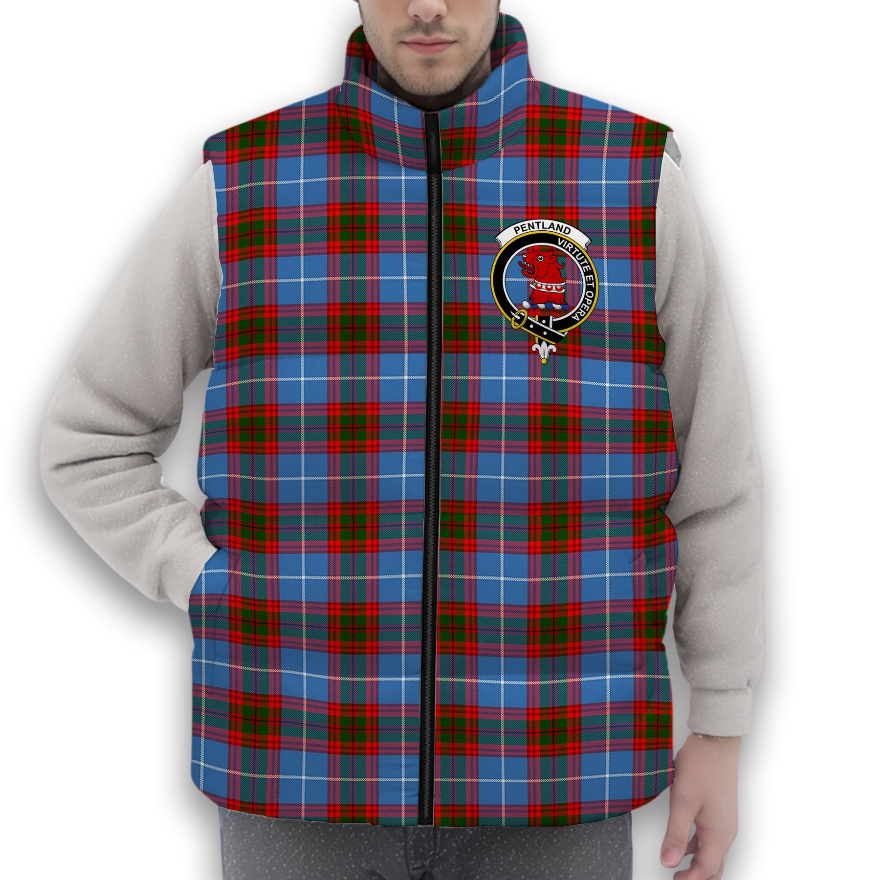 ScotsTee Shop Scottish Pentland Crest Tartan Puffer Vest Winter White Duck Down Vest Sleeveless