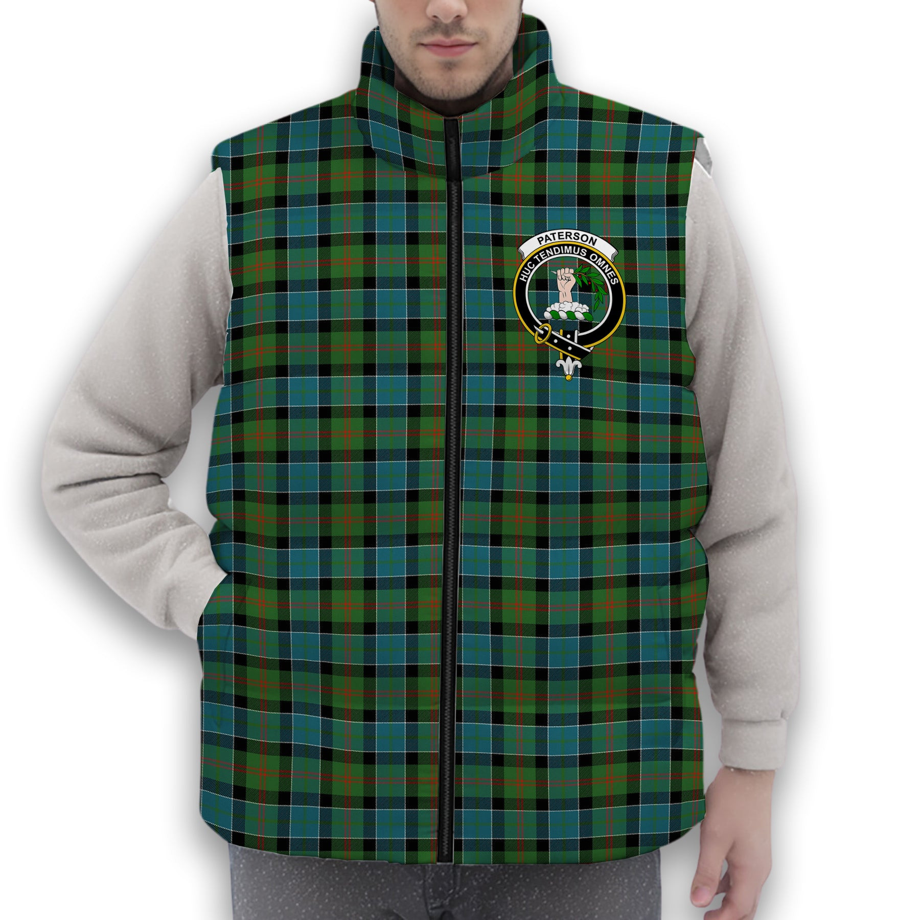 ScotsTee Shop Scottish Paterson Ancient Crest Tartan Puffer Vest Winter White Duck Down Vest Sleeveless