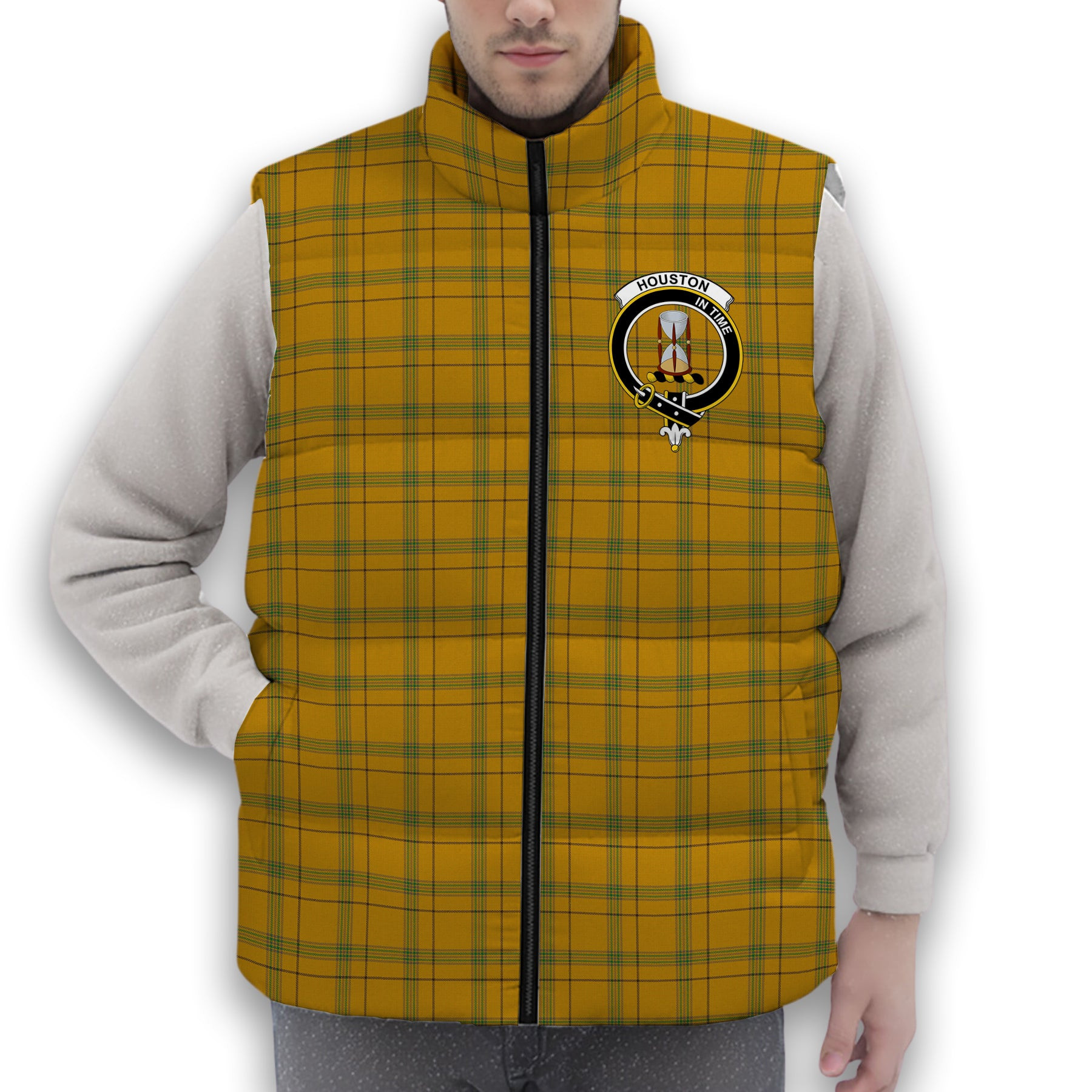 ScotsTee Shop Scottish Houston Ancient Crest Tartan Puffer Vest Winter White Duck Down Vest Sleeveless