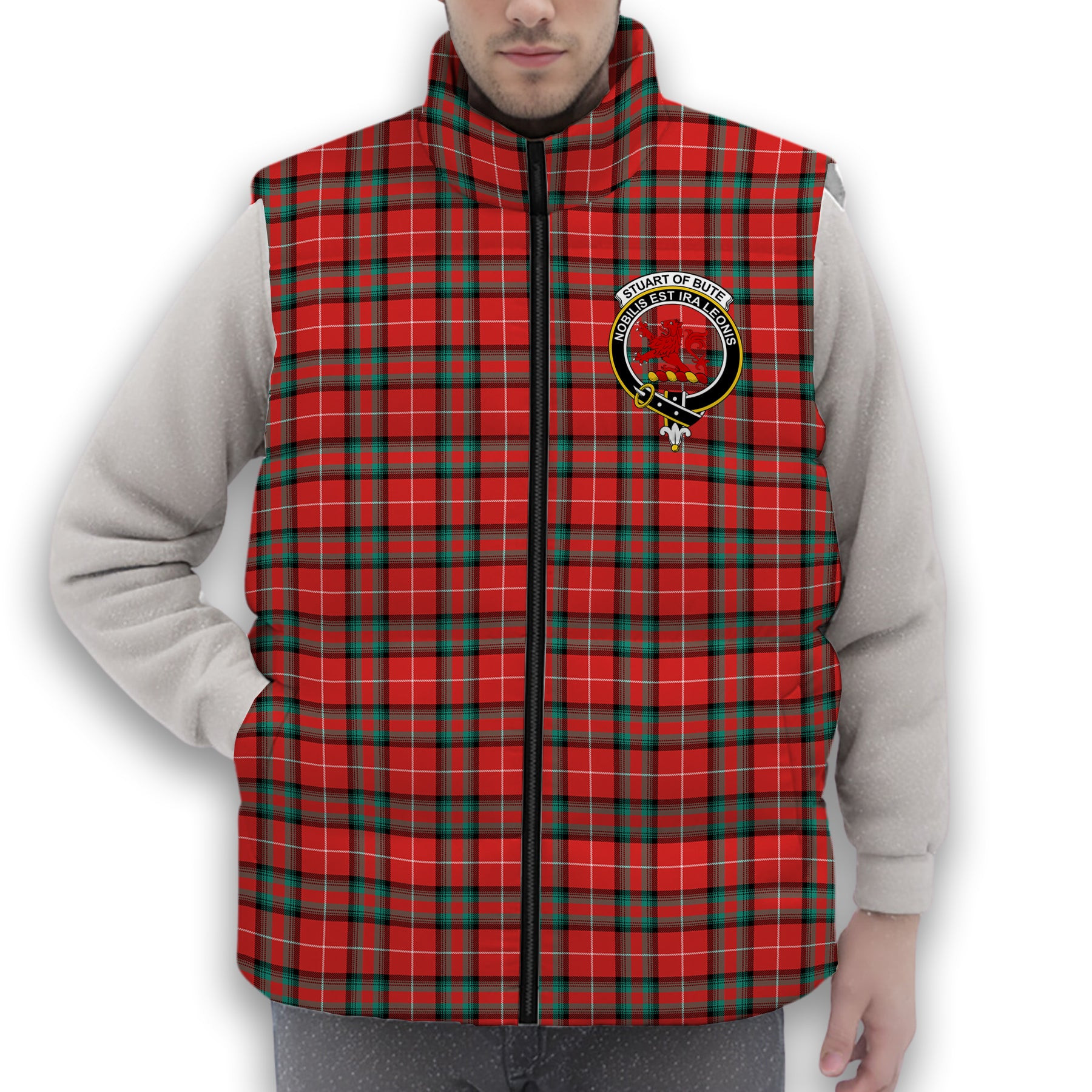 ScotsTee Shop Scottish Stuart of Bute SC Crest Tartan Puffer Vest Winter White Duck Down Vest Sleeveless