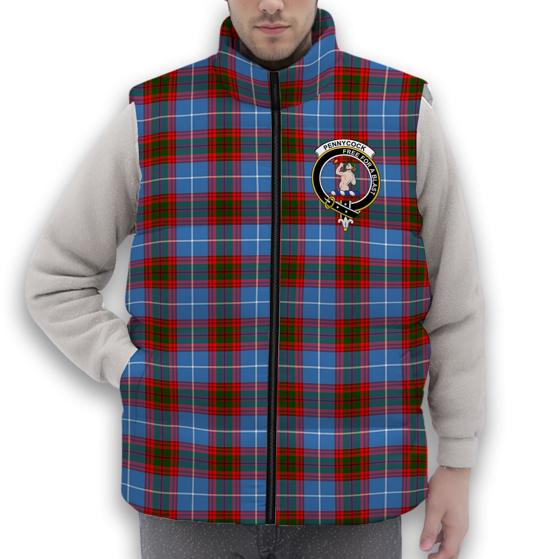 ScotsTee Shop Scottish Pennycook Crest Tartan Puffer Vest Winter White Duck Down Vest Sleeveless