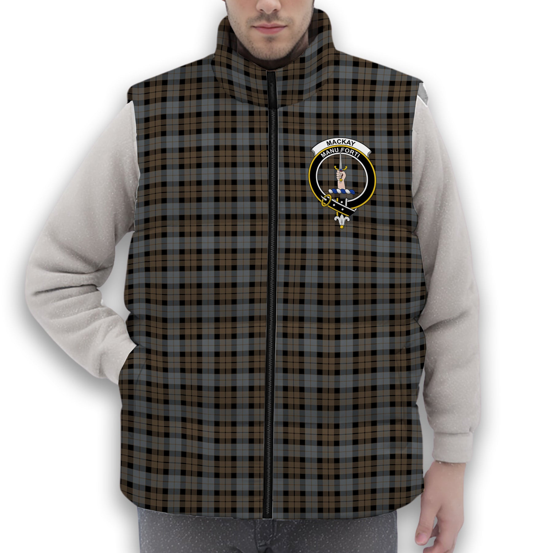 ScotsTee Shop Scottish MacKay Weathered Crest Tartan Puffer Vest Winter White Duck Down Vest Sleeveless