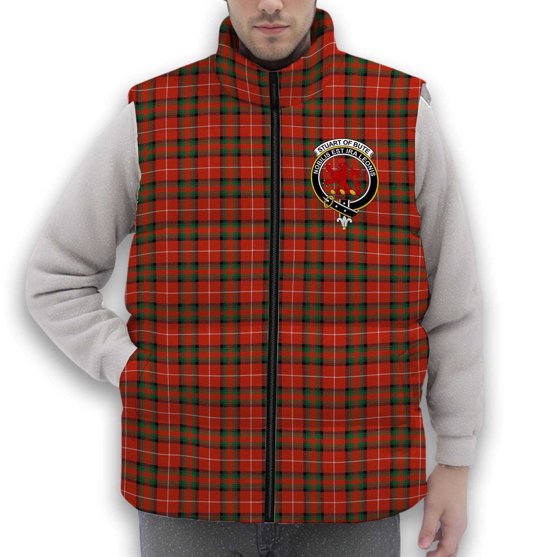 ScotsTee Shop Scottish Stuart Of Bute Ancient Crest Tartan Puffer Vest Winter White Duck Down Vest Sleeveless