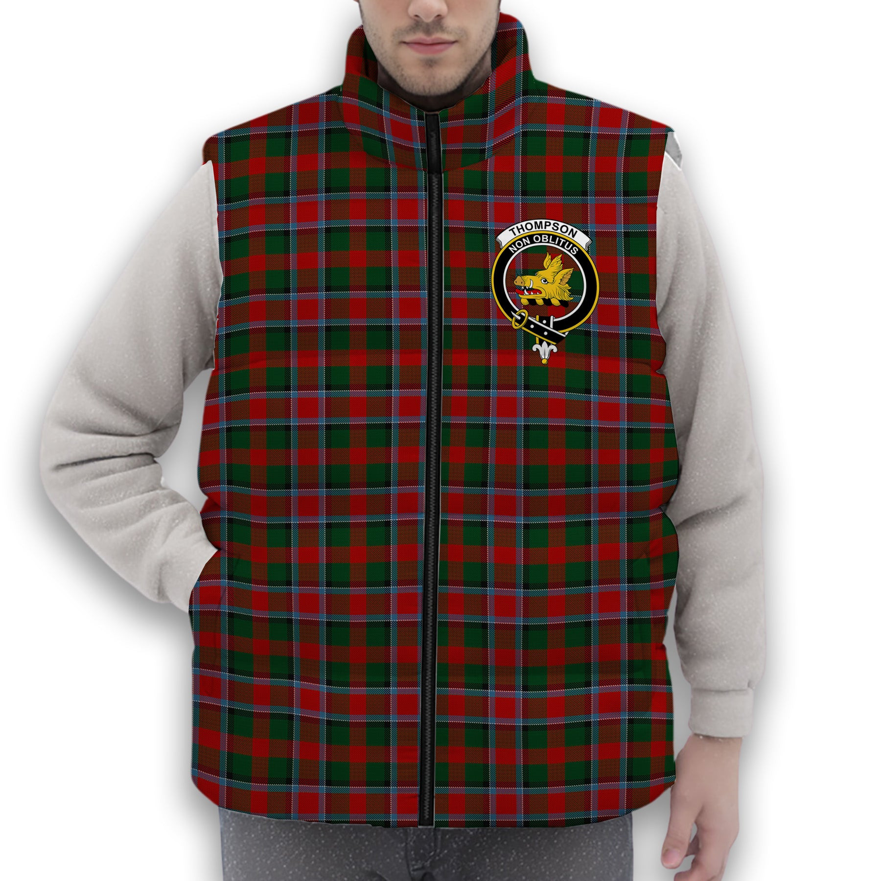 ScotsTee Shop Scottish Thompson Mackinlay Crest Tartan Puffer Vest Winter White Duck Down Vest Sleeveless