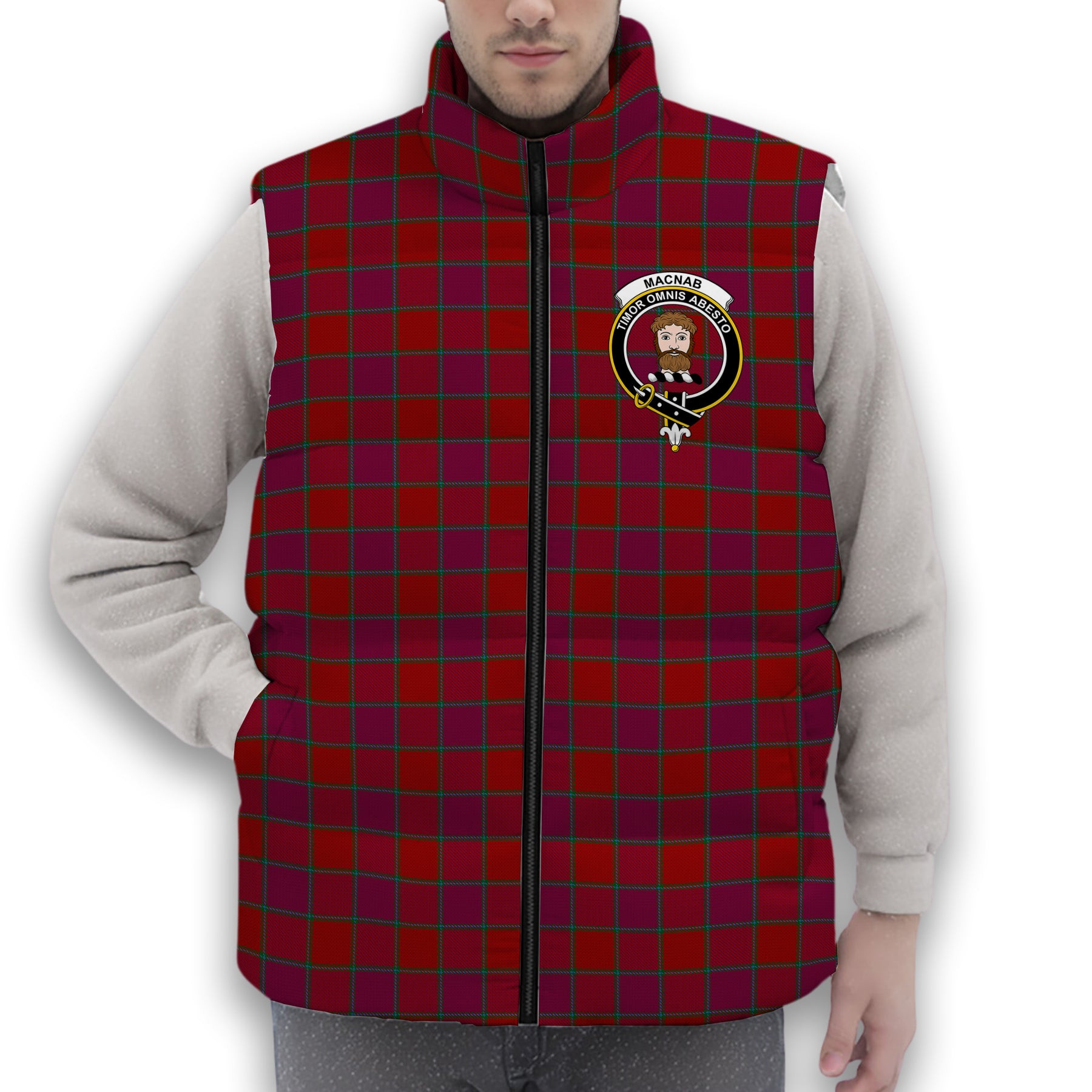 ScotsTee Shop Scottish MacNab Old Crest Tartan Puffer Vest Winter White Duck Down Vest Sleeveless
