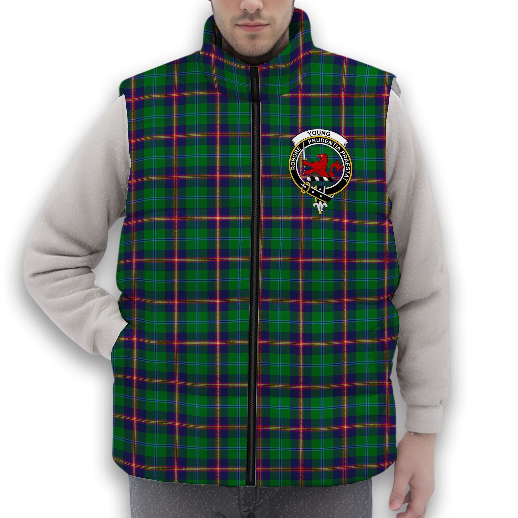 ScotsTee Shop Scottish Young Modern SC Crest Tartan Puffer Vest Winter White Duck Down Vest Sleeveless