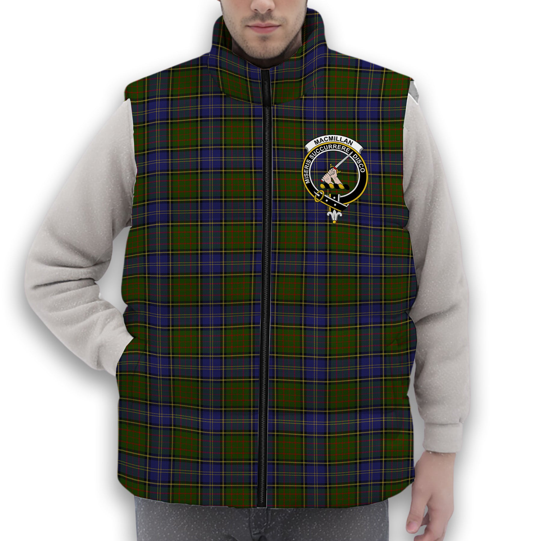 ScotsTee Shop Scottish MacMillan Hunting 2 Crest Tartan Puffer Vest Winter White Duck Down Vest Sleeveless