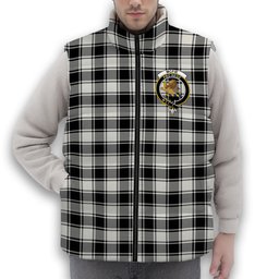 ScotsTee Shop Scottish McFie Black & White Modern Crest Tartan Puffer Vest Winter White Duck Down Vest Sleeveless