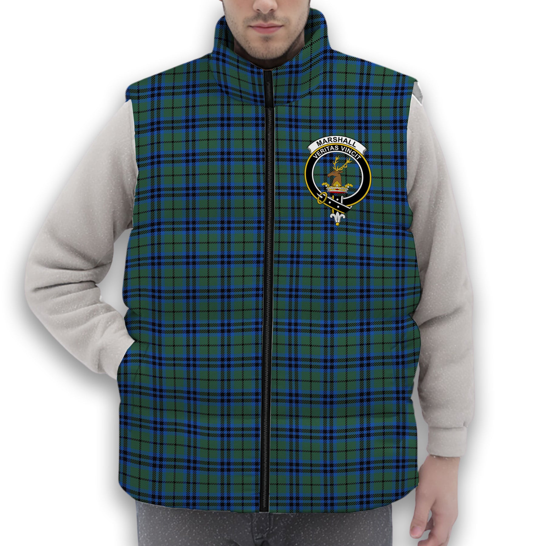 ScotsTee Shop Scottish Marshall 2 Crest Tartan Puffer Vest Winter White Duck Down Vest Sleeveless