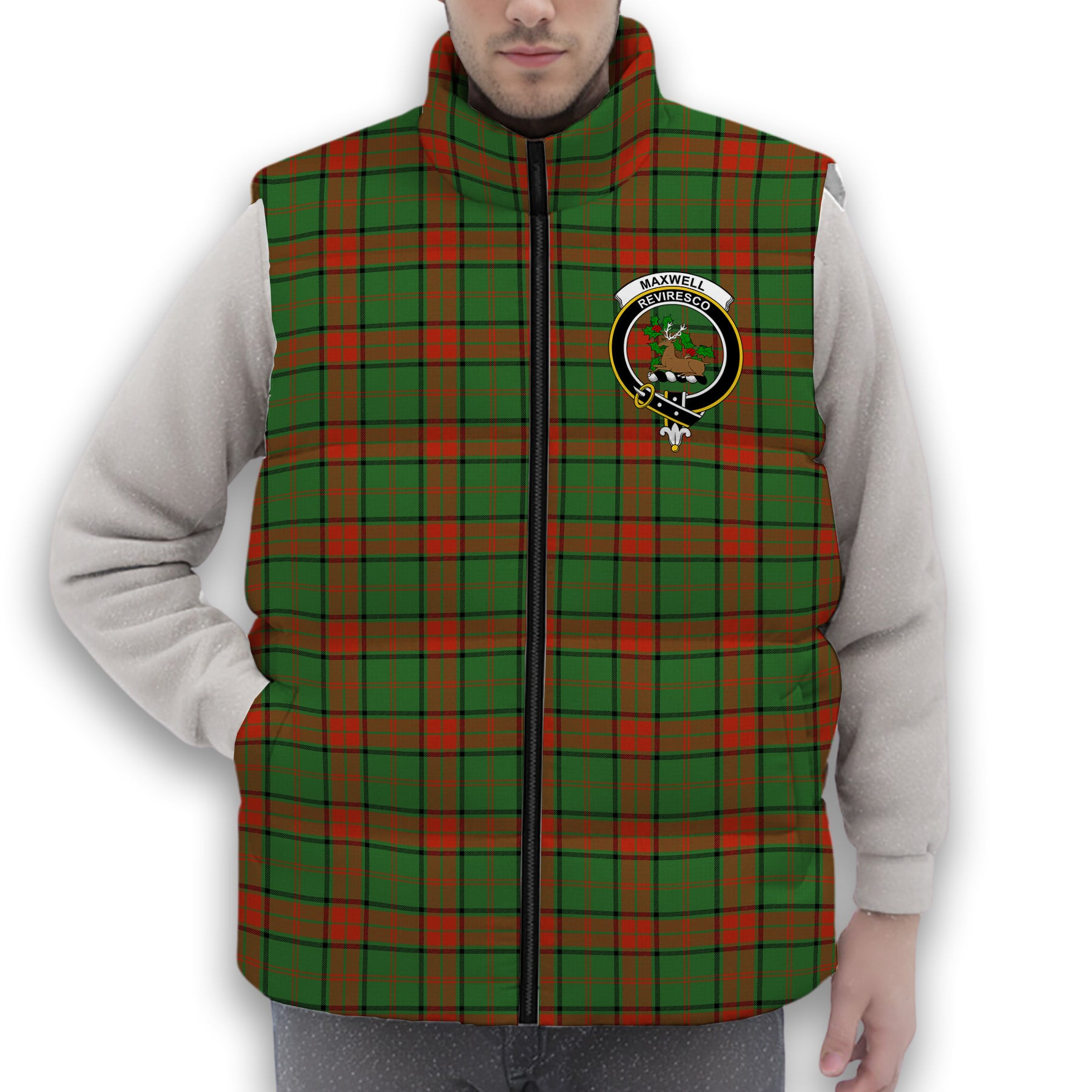 ScotsTee Shop Scottish Maxwell Hunting Ancient Crest Tartan Puffer Vest Winter White Duck Down Vest Sleeveless