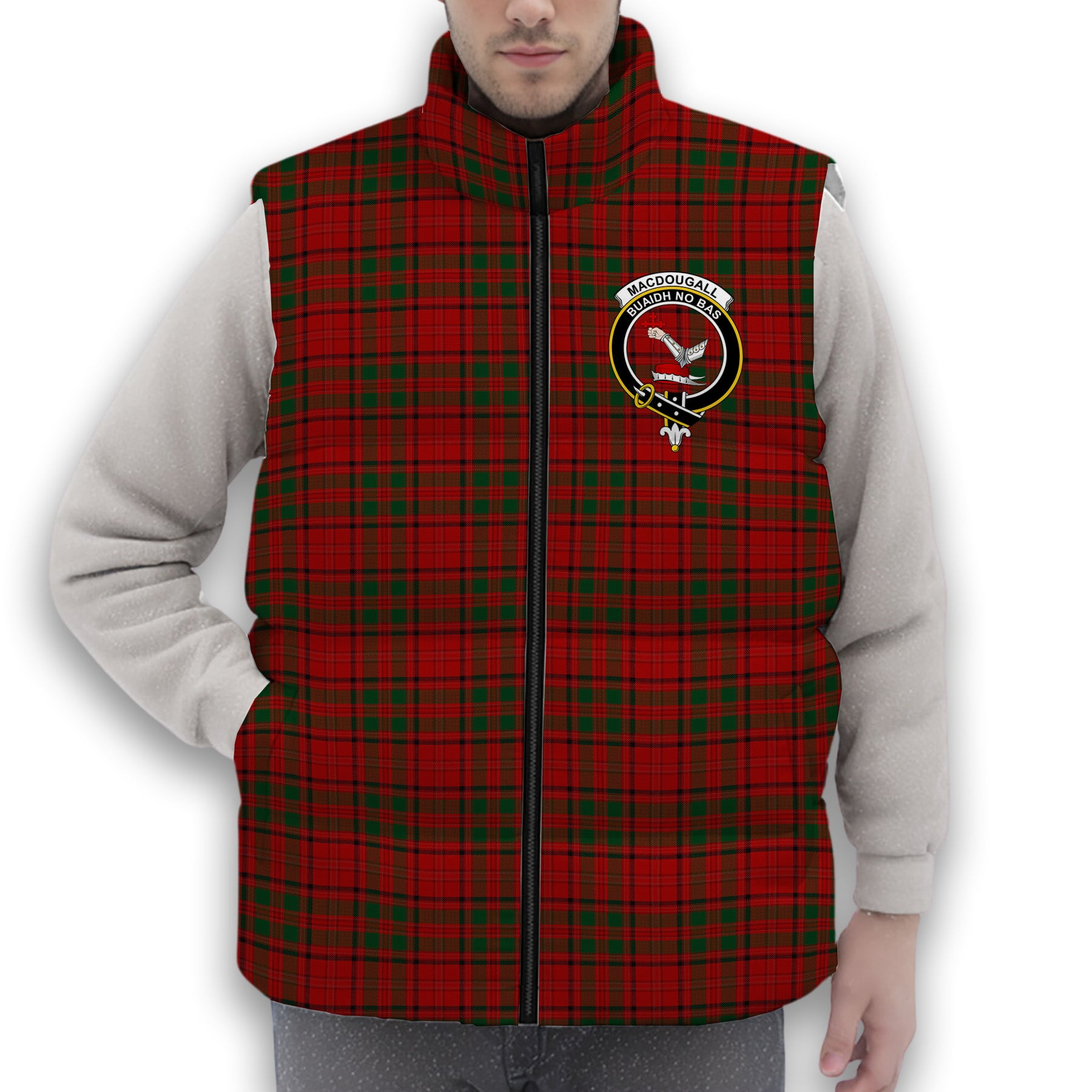 ScotsTee Shop Scottish MacDougall 1980 Crest Tartan Puffer Vest Winter White Duck Down Vest Sleeveless