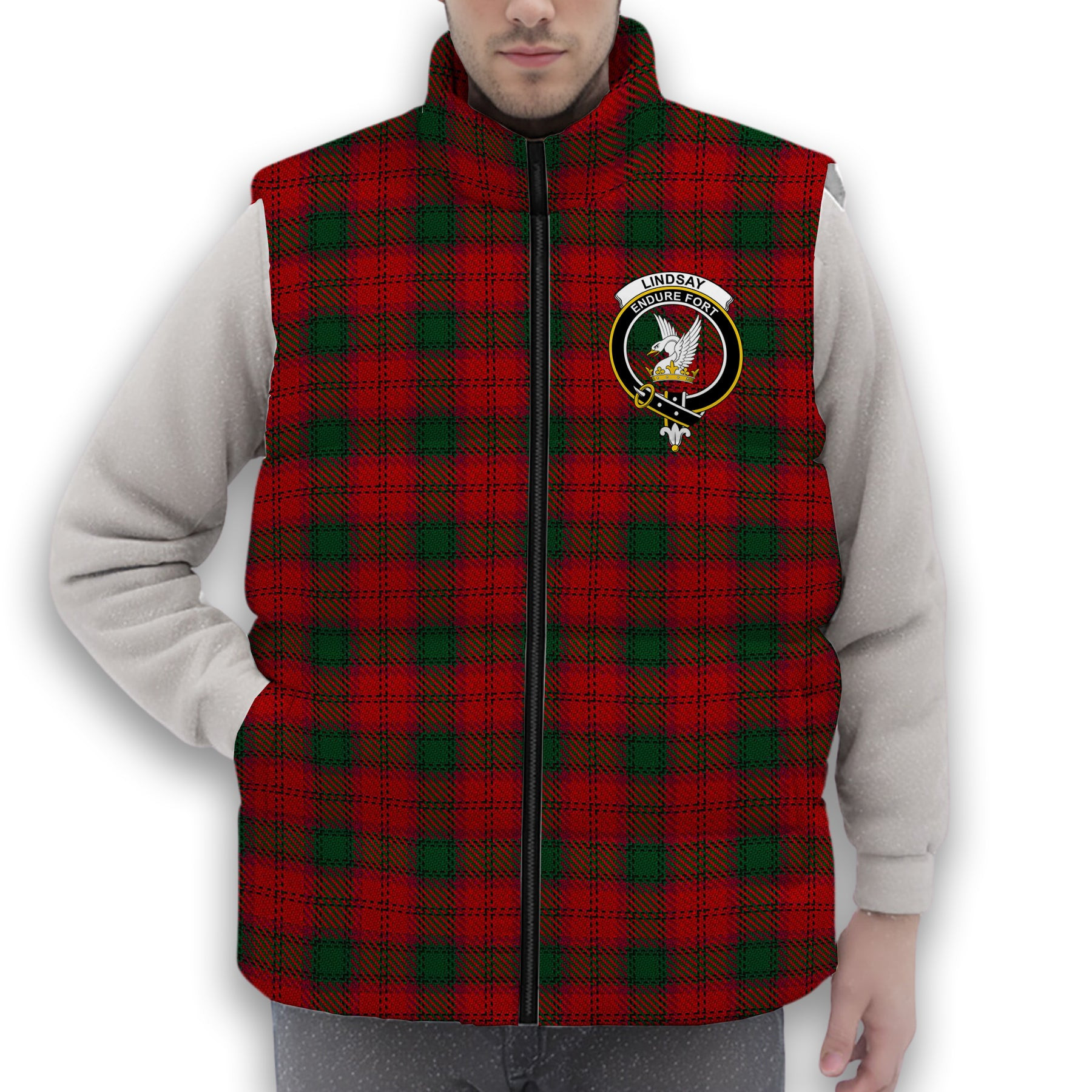ScotsTee Shop Scottish Lindsay 3 Crest Tartan Puffer Vest Winter White Duck Down Vest Sleeveless
