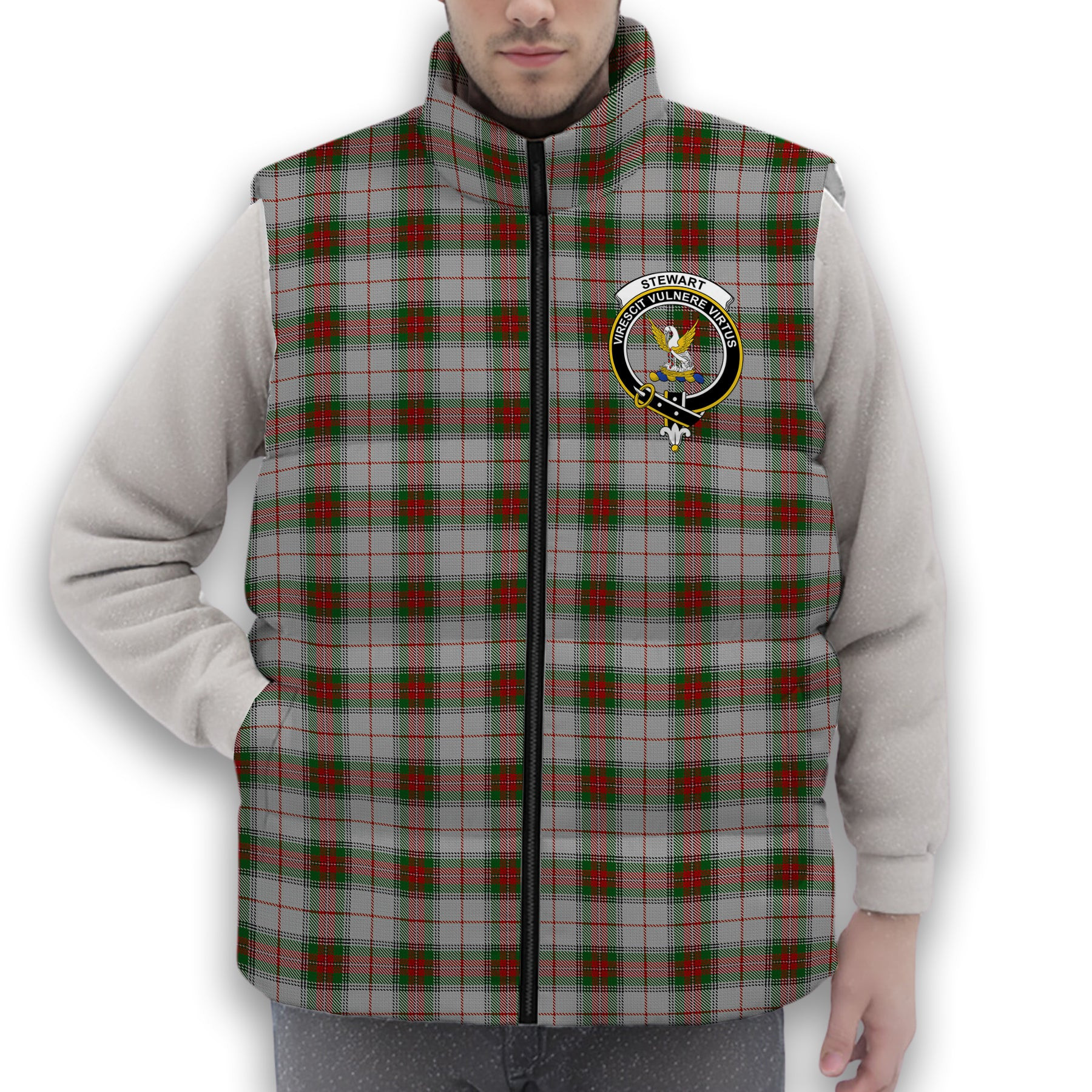 ScotsTee Shop Scottish Stewart Royal VS Crest Tartan Puffer Vest Winter White Duck Down Vest Sleeveless