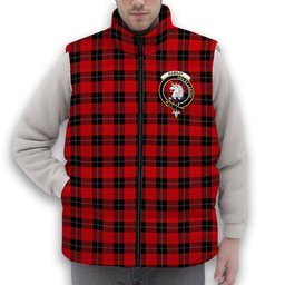 ScotsTee Shop Scottish Ramsay of Dalhousie (Ramsay Red) Modern Crest Tartan Puffer Vest Winter White Duck Down Vest Sleeveless