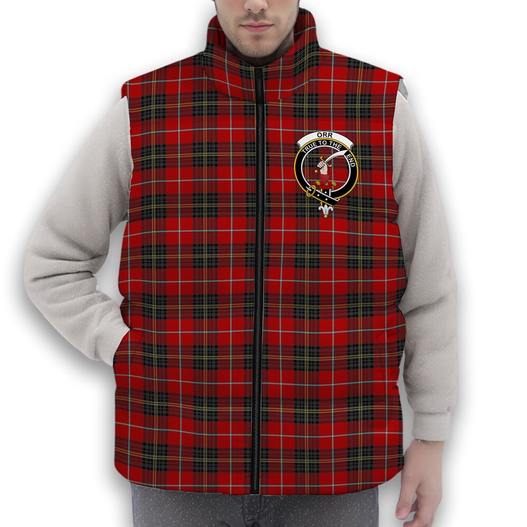 ScotsTee Shop Scottish Orr Senior, Gerald William Crest Tartan Puffer Vest Winter White Duck Down Vest Sleeveless