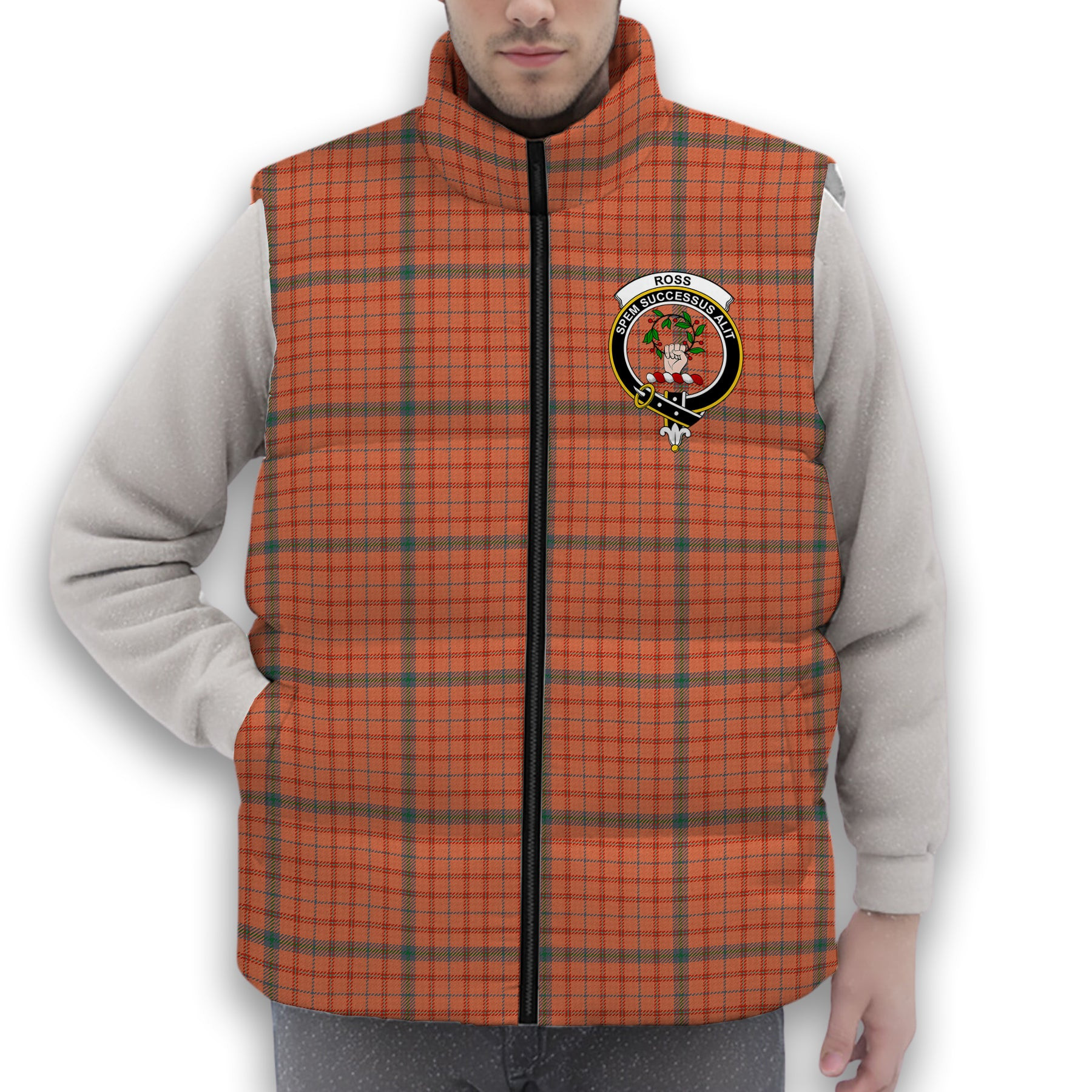ScotsTee Shop Scottish Ross David Ancient Crest Tartan Puffer Vest Winter White Duck Down Vest Sleeveless