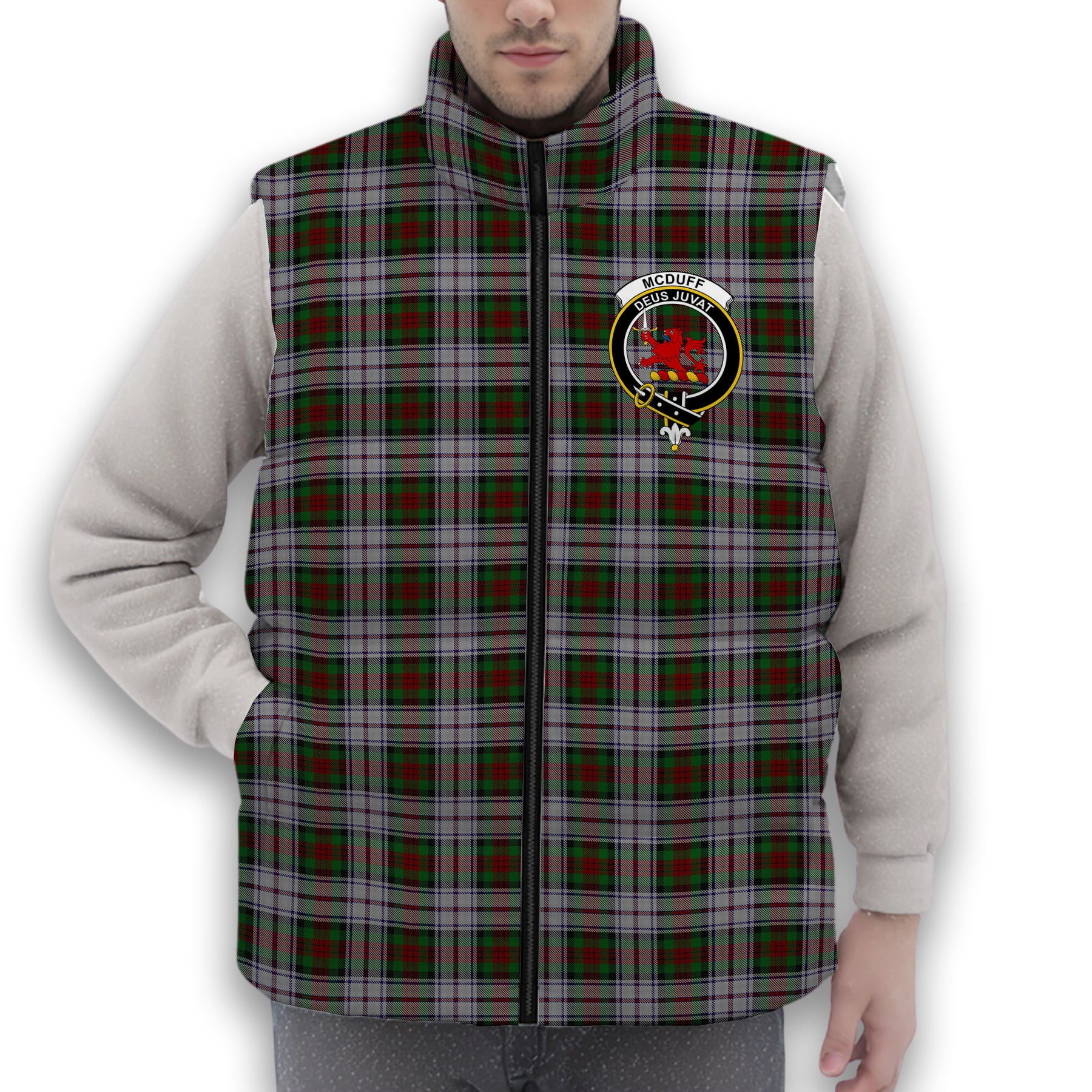 ScotsTee Shop Scottish McDuff Dress Crest Tartan Puffer Vest Winter White Duck Down Vest Sleeveless