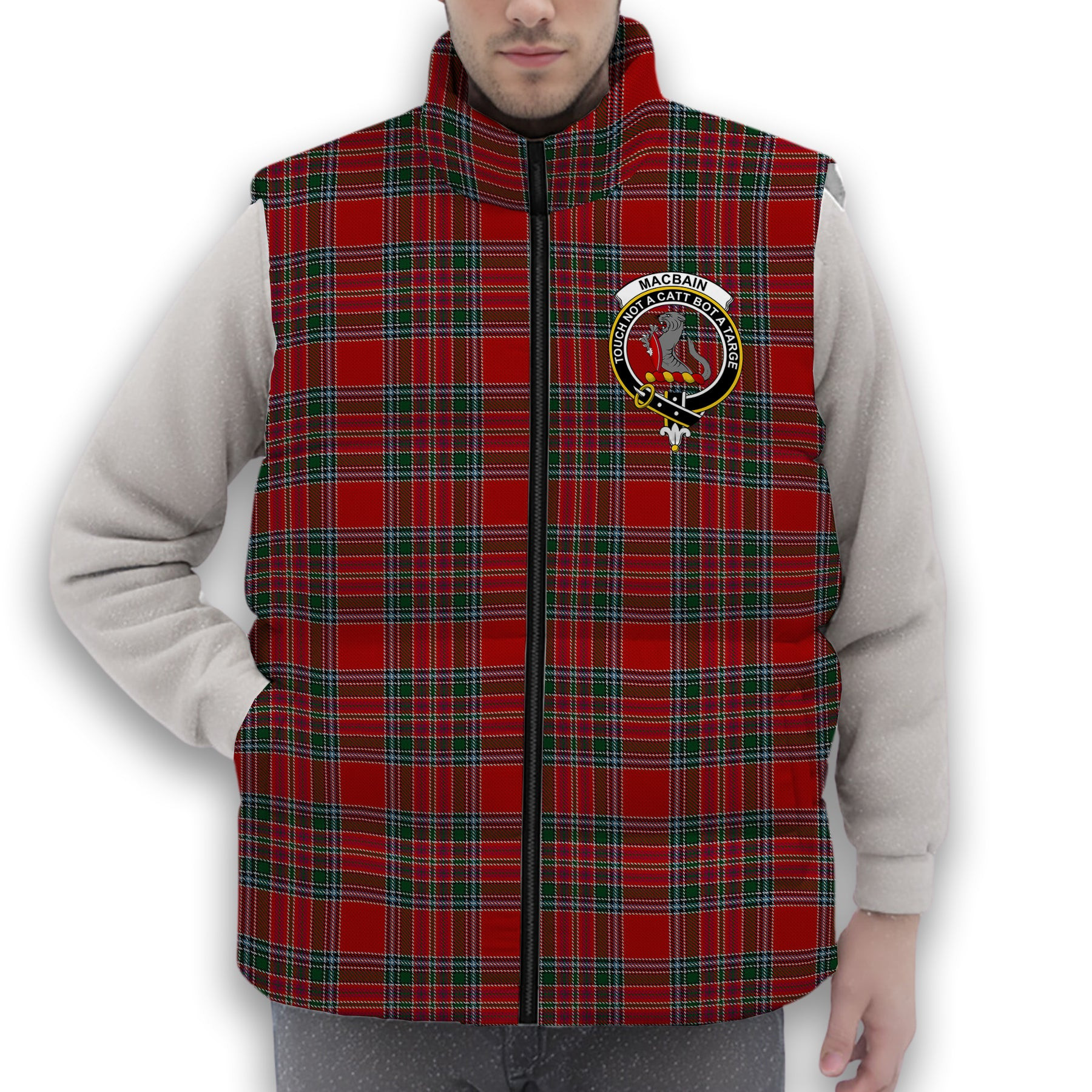 ScotsTee Shop Scottish MacBain Crest Tartan Puffer Vest Winter White Duck Down Vest Sleeveless