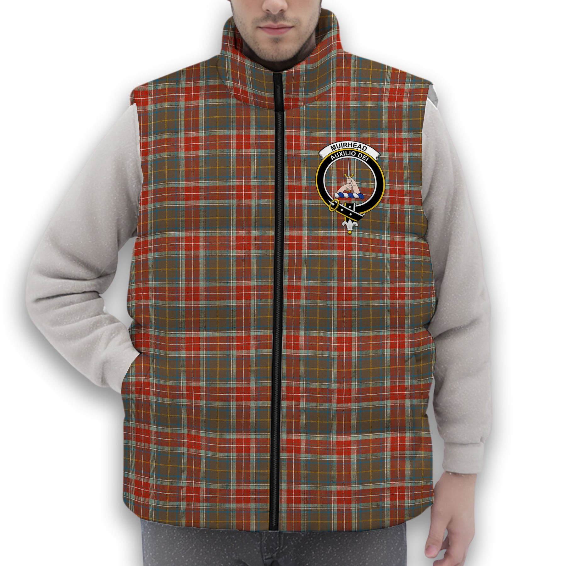 ScotsTee Shop Scottish Muirhead Hunting Ancient Crest Tartan Puffer Vest Winter White Duck Down Vest Sleeveless