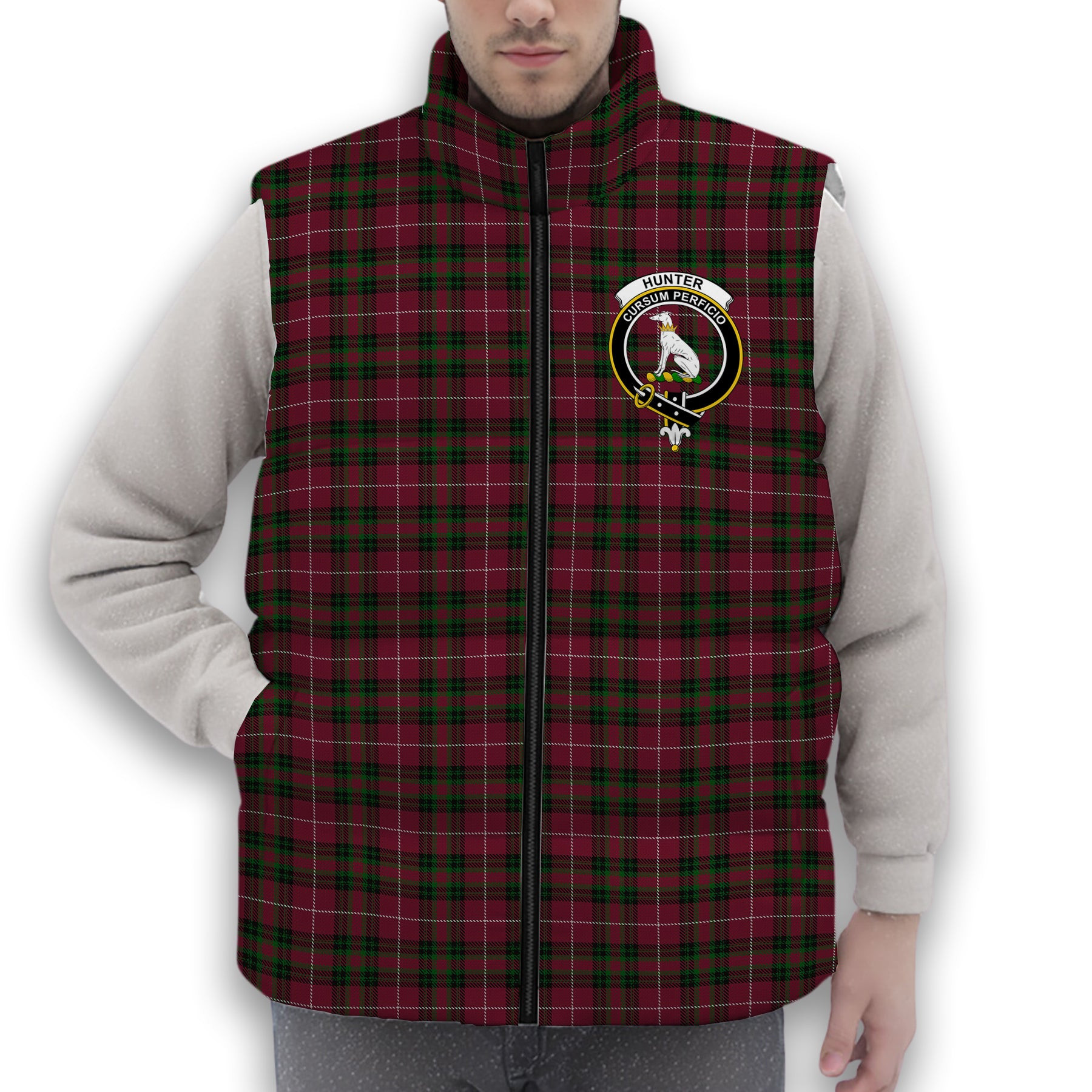 ScotsTee Shop Scottish Hunter of Bute Crest Tartan Puffer Vest Winter White Duck Down Vest Sleeveless